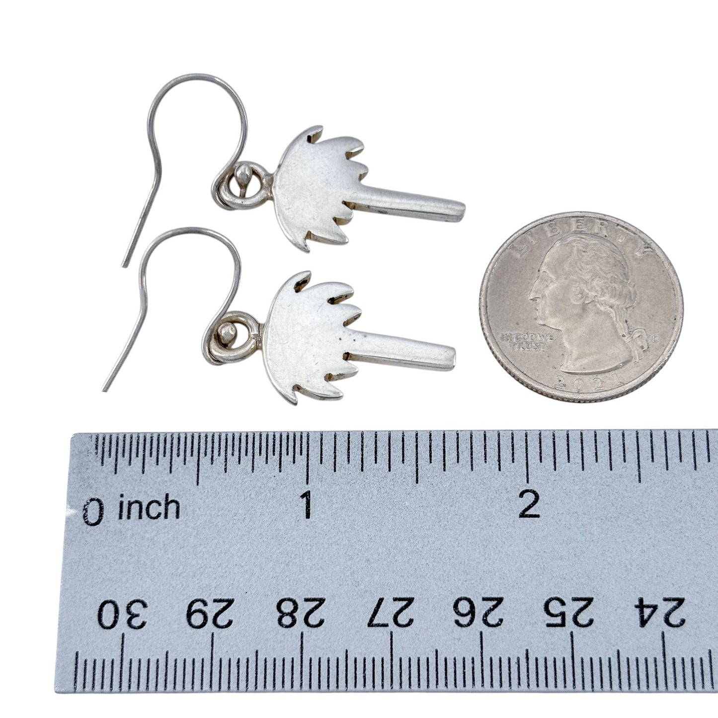 Vintage Mexican Sterling Silver 925 Palm Tree Dangle Earrings