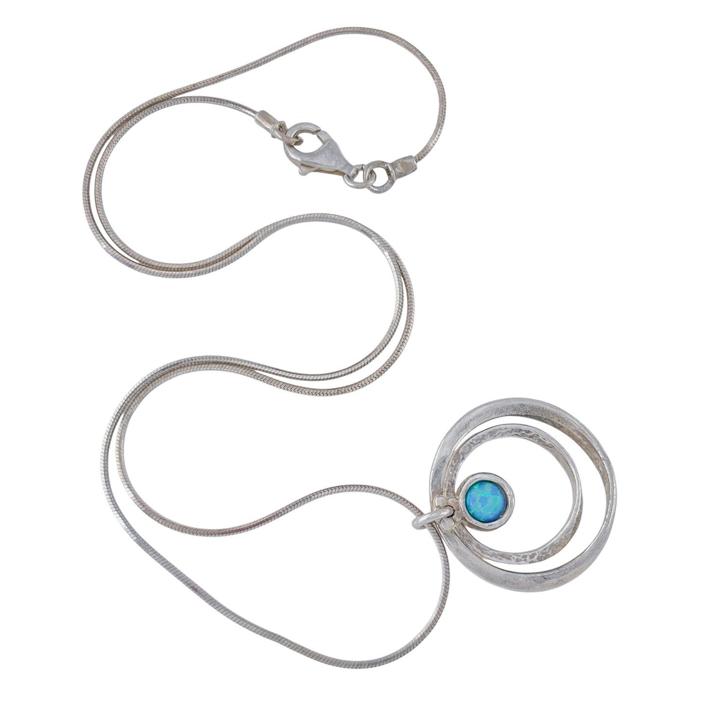 Vintage Didae Sterling Silver 925 Double Circle Opal Pendant Necklace 18"