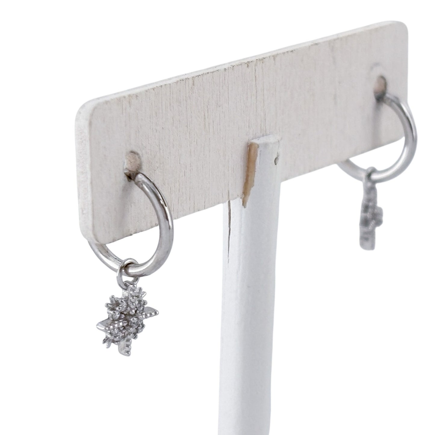 Vintage Sterling Silver 925 Cubic Zirconia Snowflake Hoop Earrings