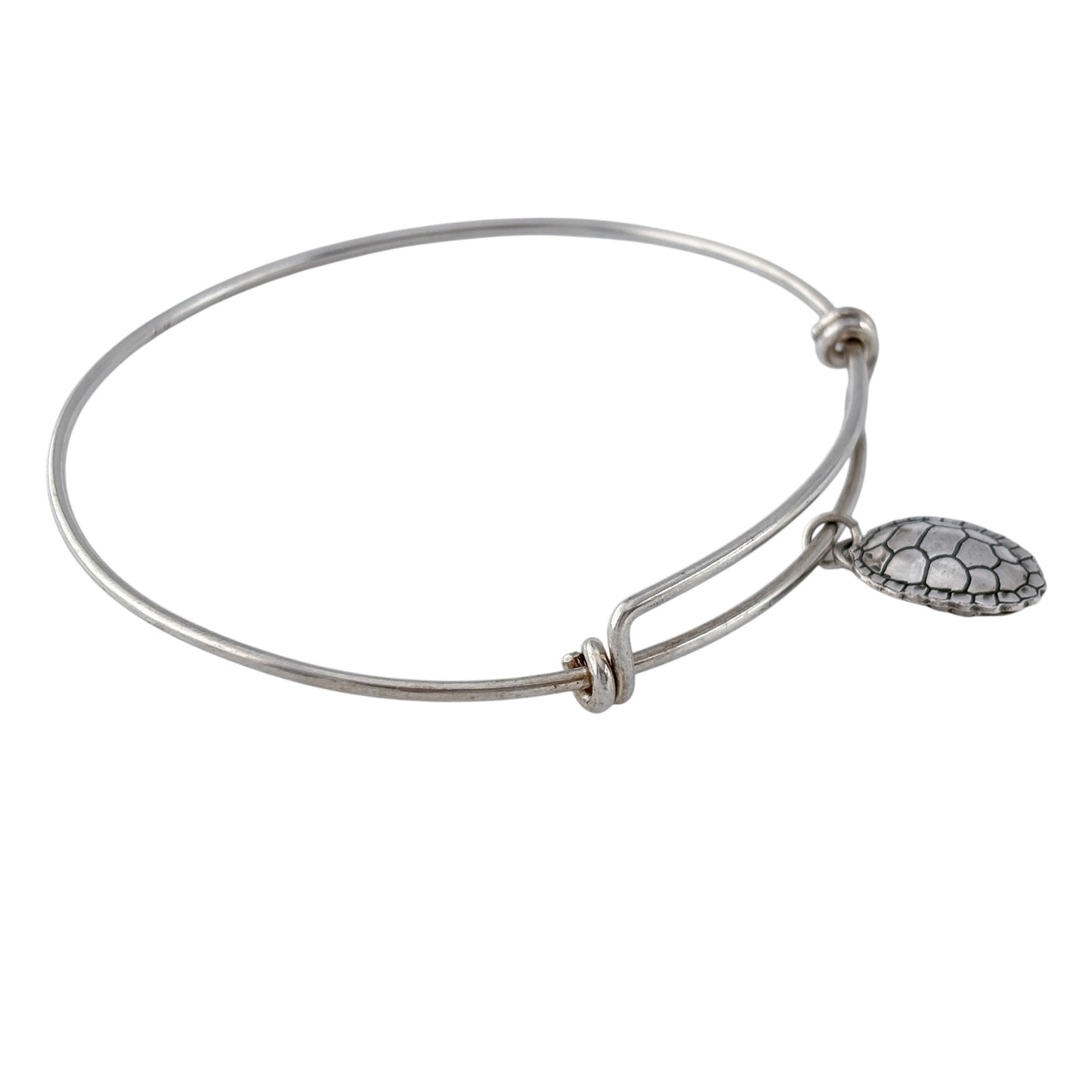 Vintage Sterling Silver 925 Adjustable Bangle with Turtle Charm 7.75"