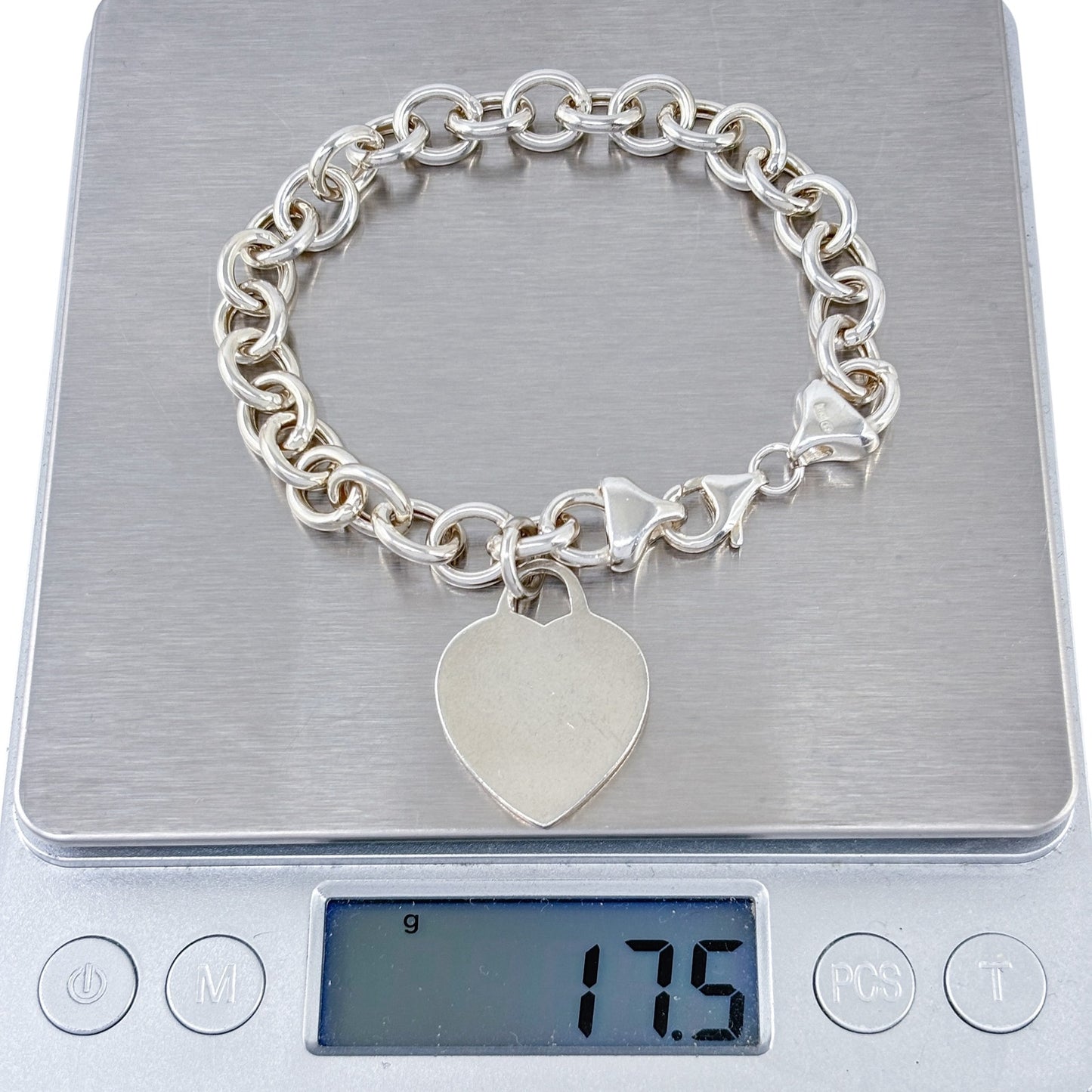 Vintage Sterling Silver 925 Heart Charm Chain Bracelet 7.5"