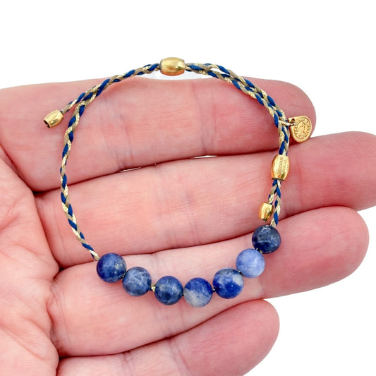 Adjustable 14kt Gold Alex and Ani Precious Threads Sodalite Bracelet