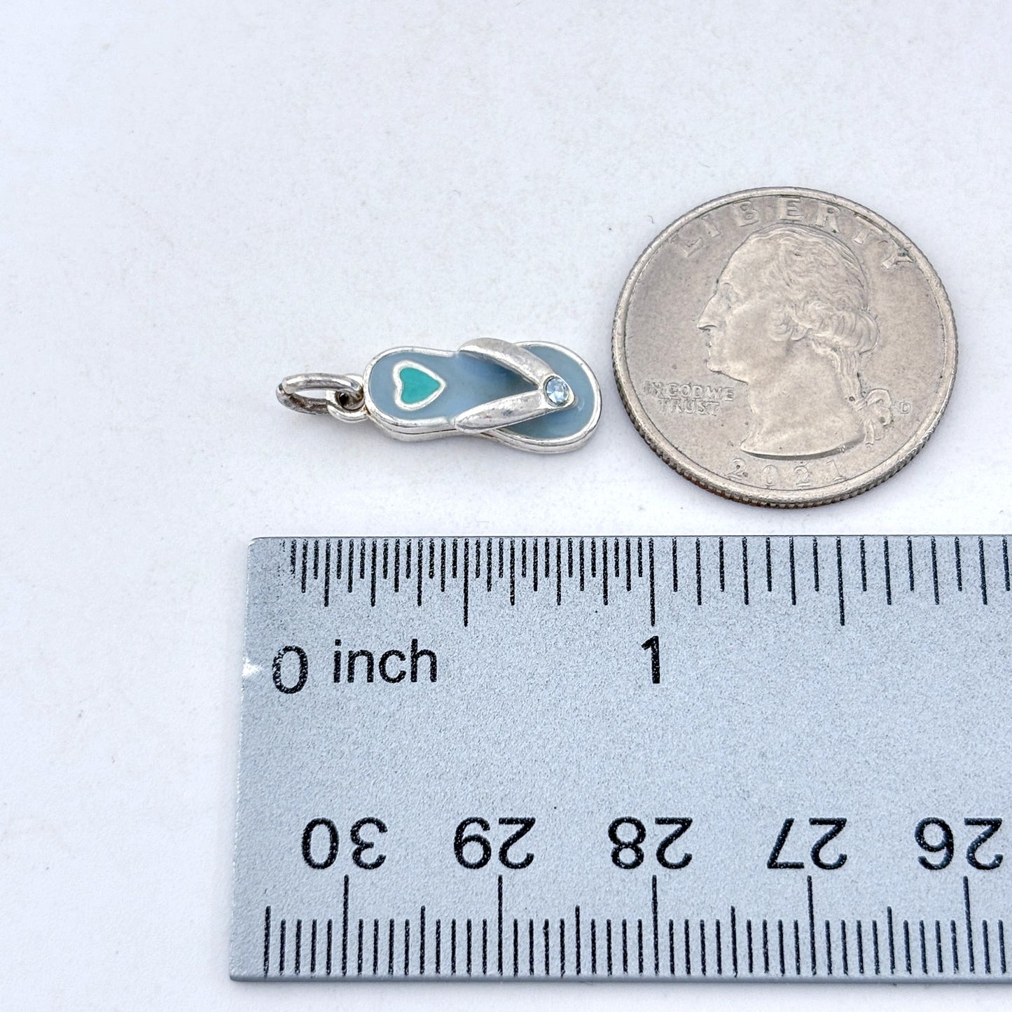 Vintage Sterling Silver 925 Enamel Blue Cubic Zirconia Flip Flop Charm