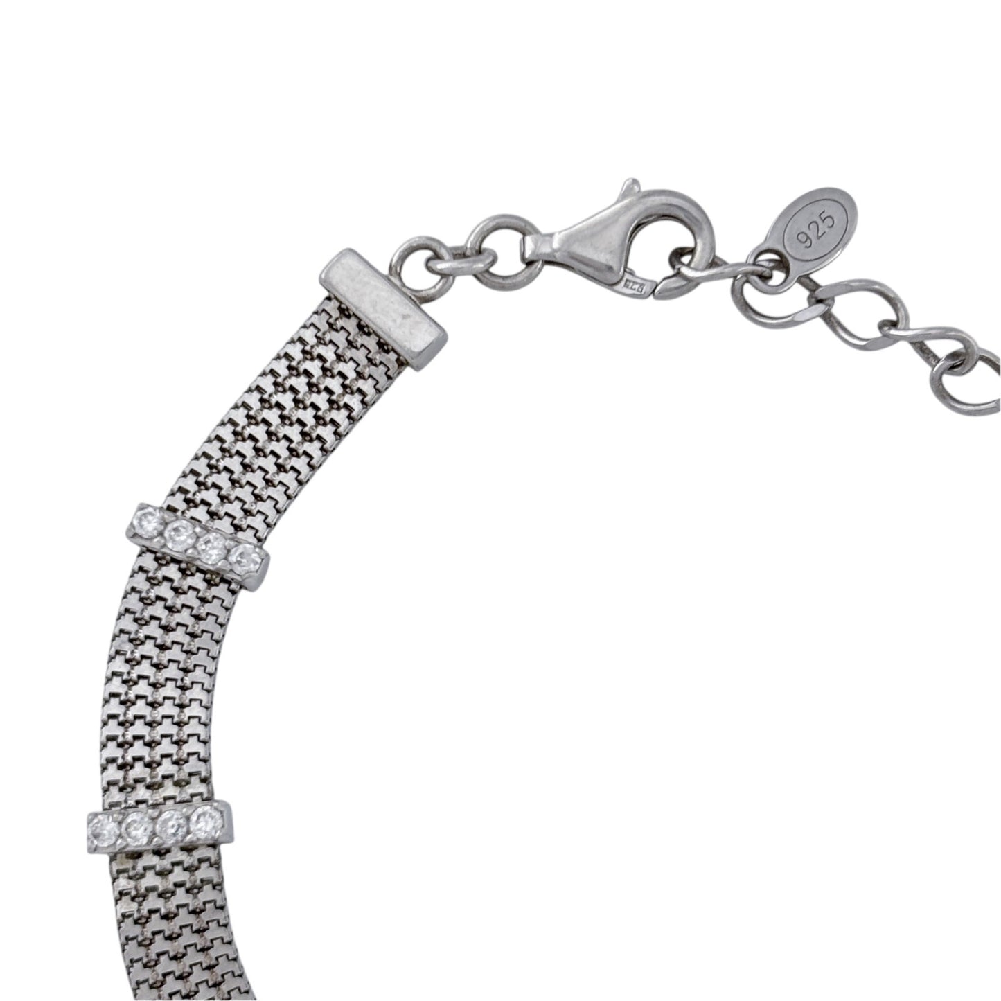 Vintage Sterling Silver 925 Cubic Zirconia Mesh Bracelet 7-8"