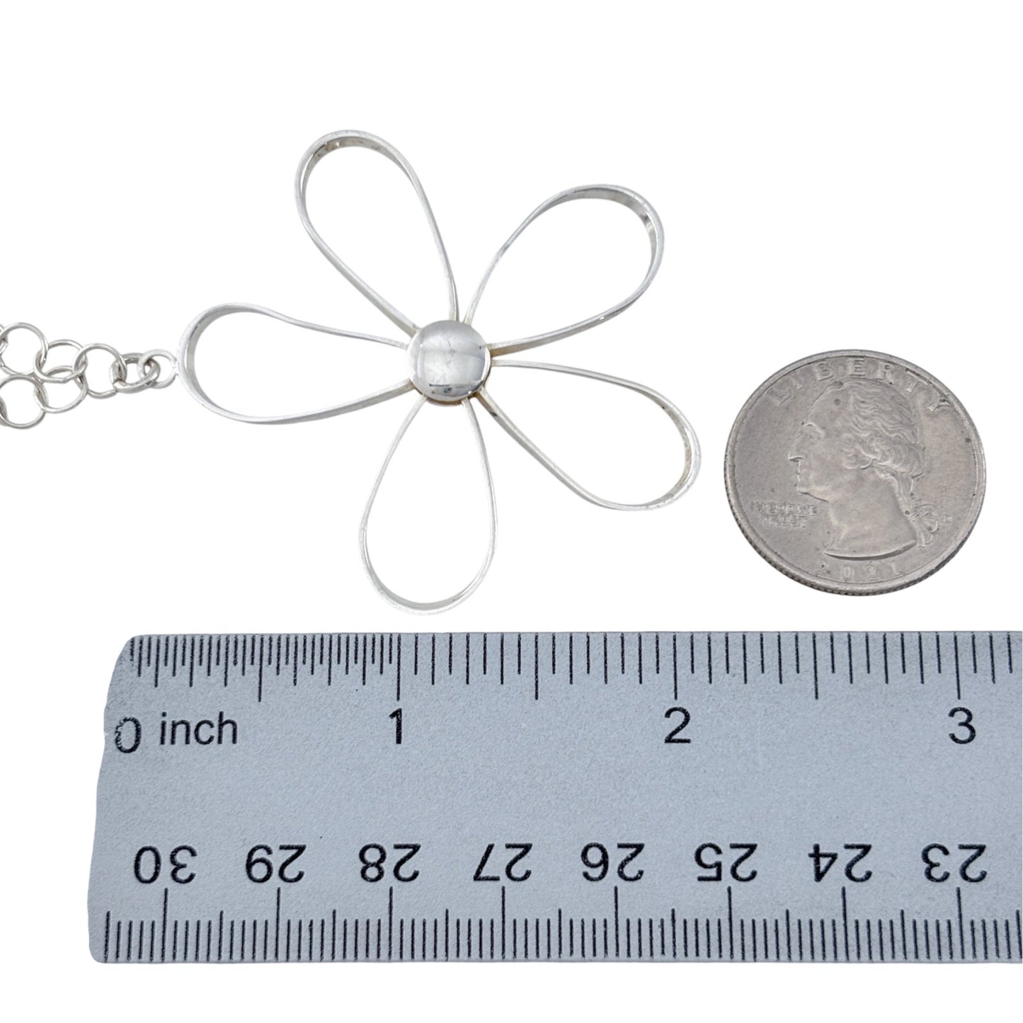 Vintage Italy Sterling Silver 925 Open Flower Necklace 18"