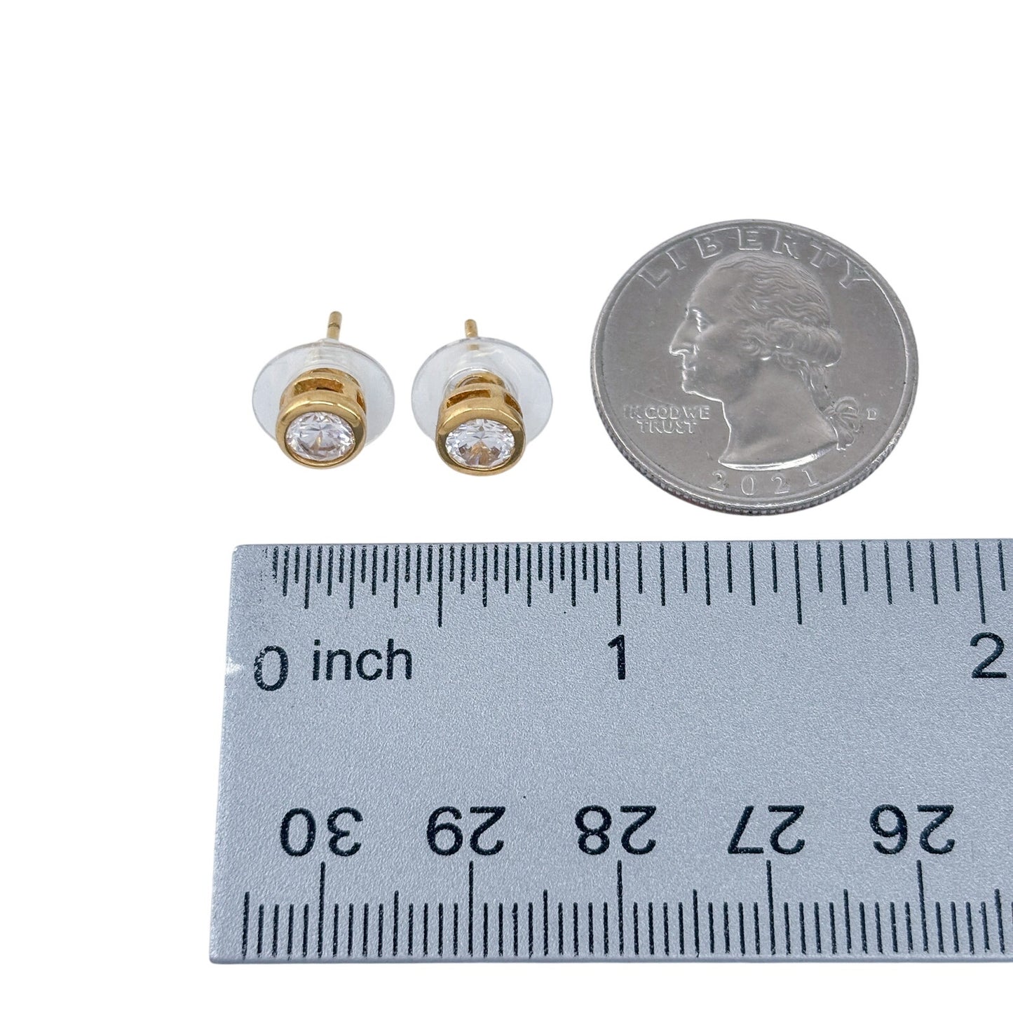 Vintage Gold-Tone Sterling Silver 925 Bezel Set Cubic Zirconia Stud Earrings