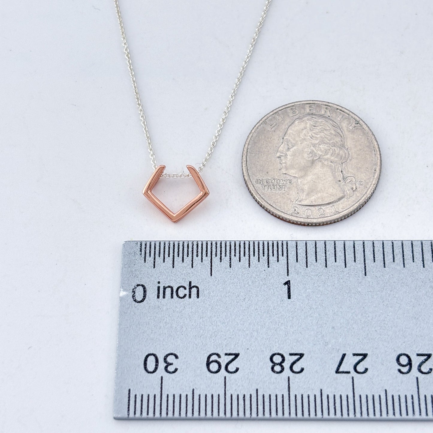 Vintage Sterling Silver 925 Rose Gold Geometric Pendant Necklace Size 16"-18"