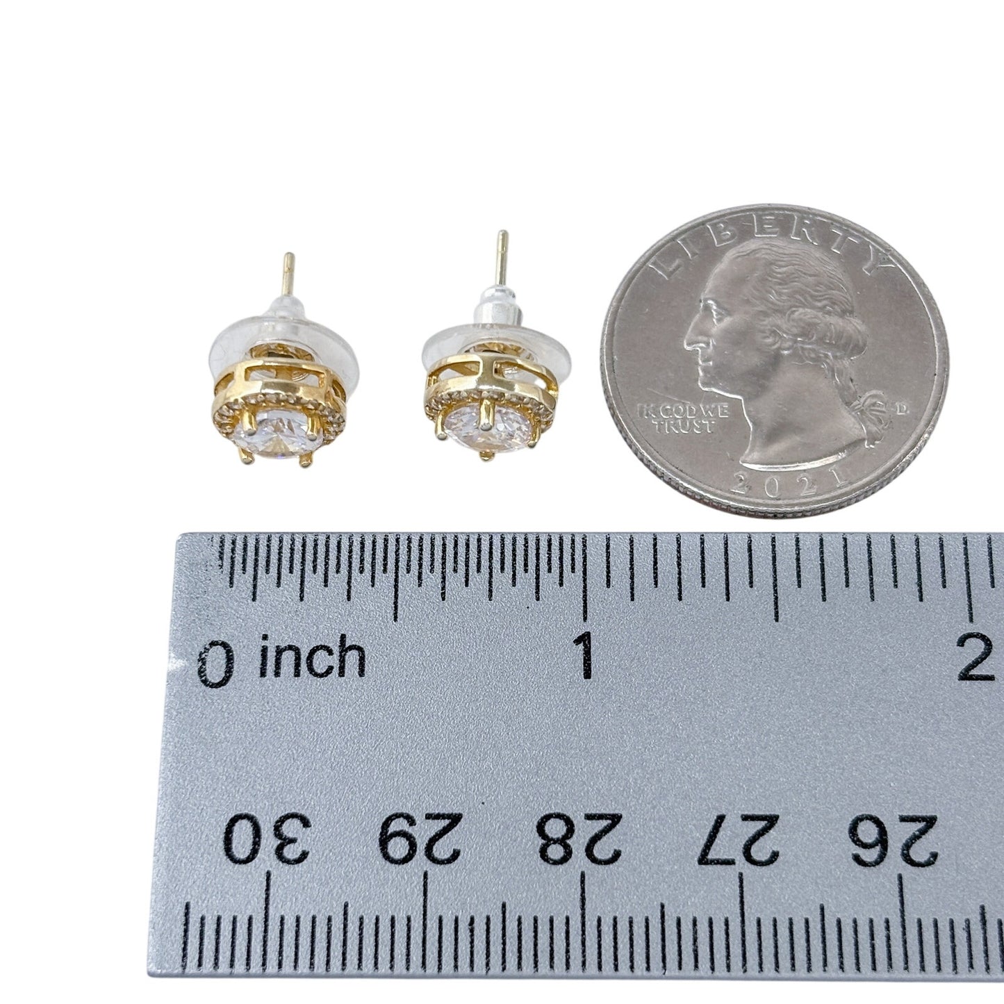 Vintage Gold-Tone Sterling Silver 925 Cubic Zirconia Halo Stud Earrings