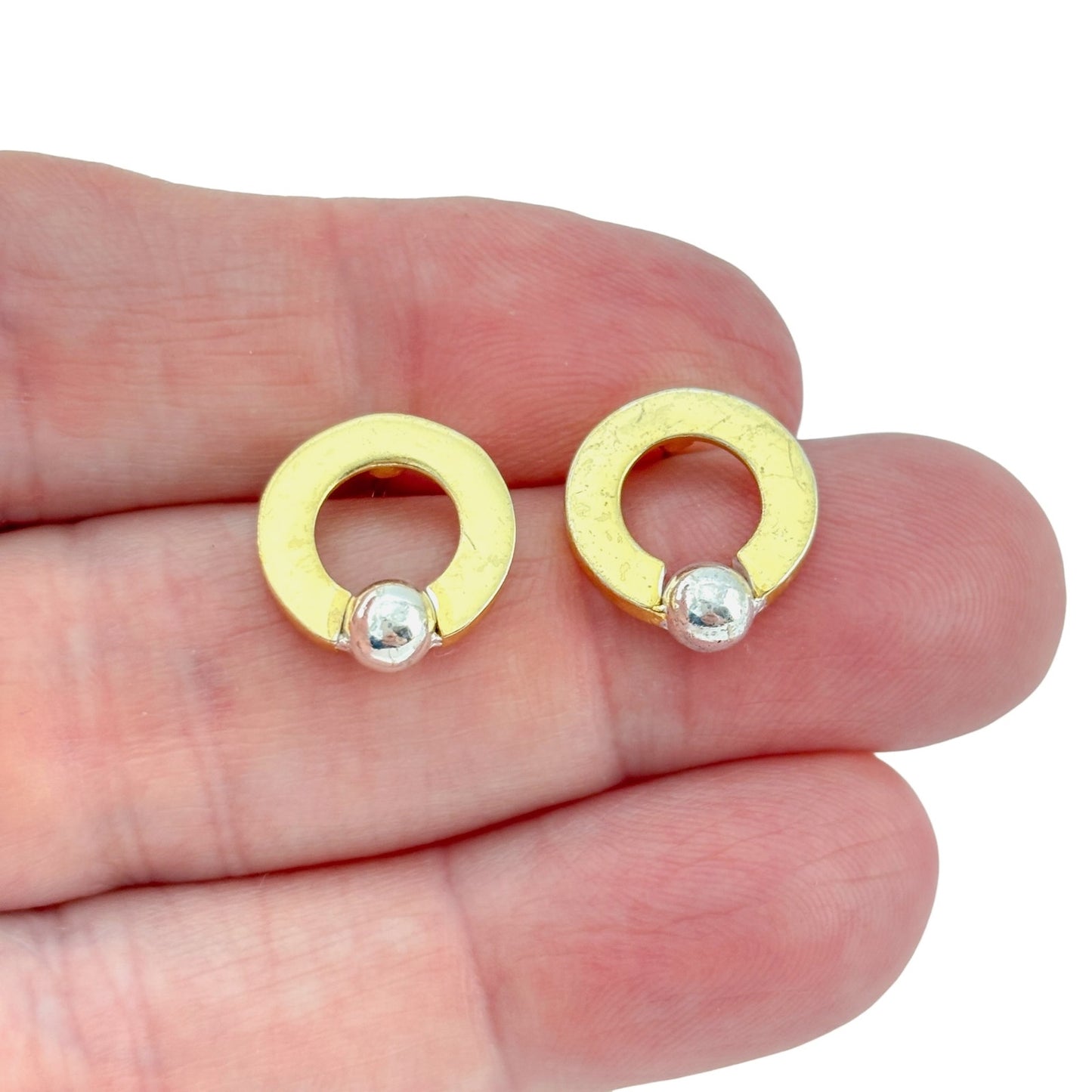 Vintage Sterling Silver 925 Two Tone Hoop Earrings