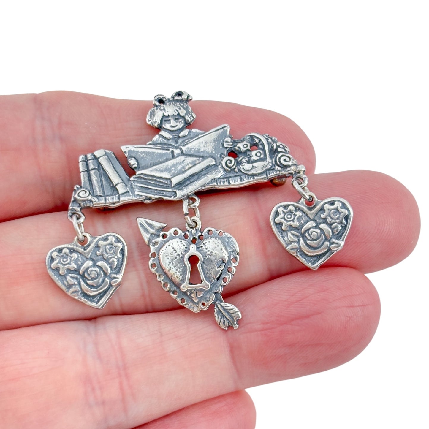 Vintage Sterling Silver 925 Mary Engelbreit Reading Brooch