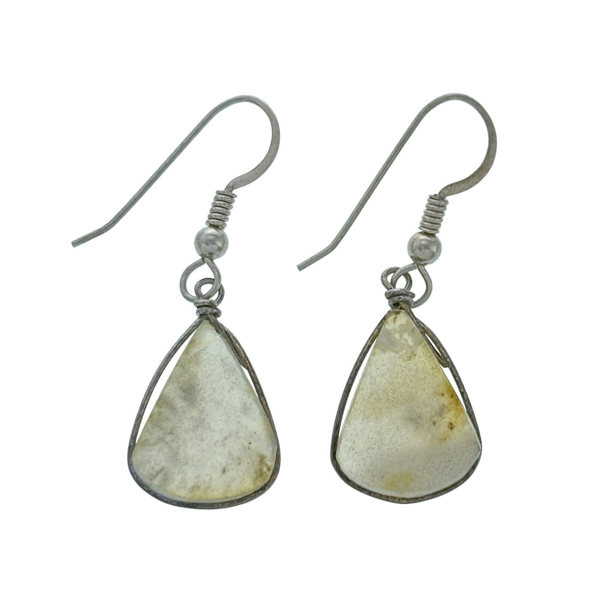 Vintage Silver-Tone Wire Wrap Glass Dangle Earrings