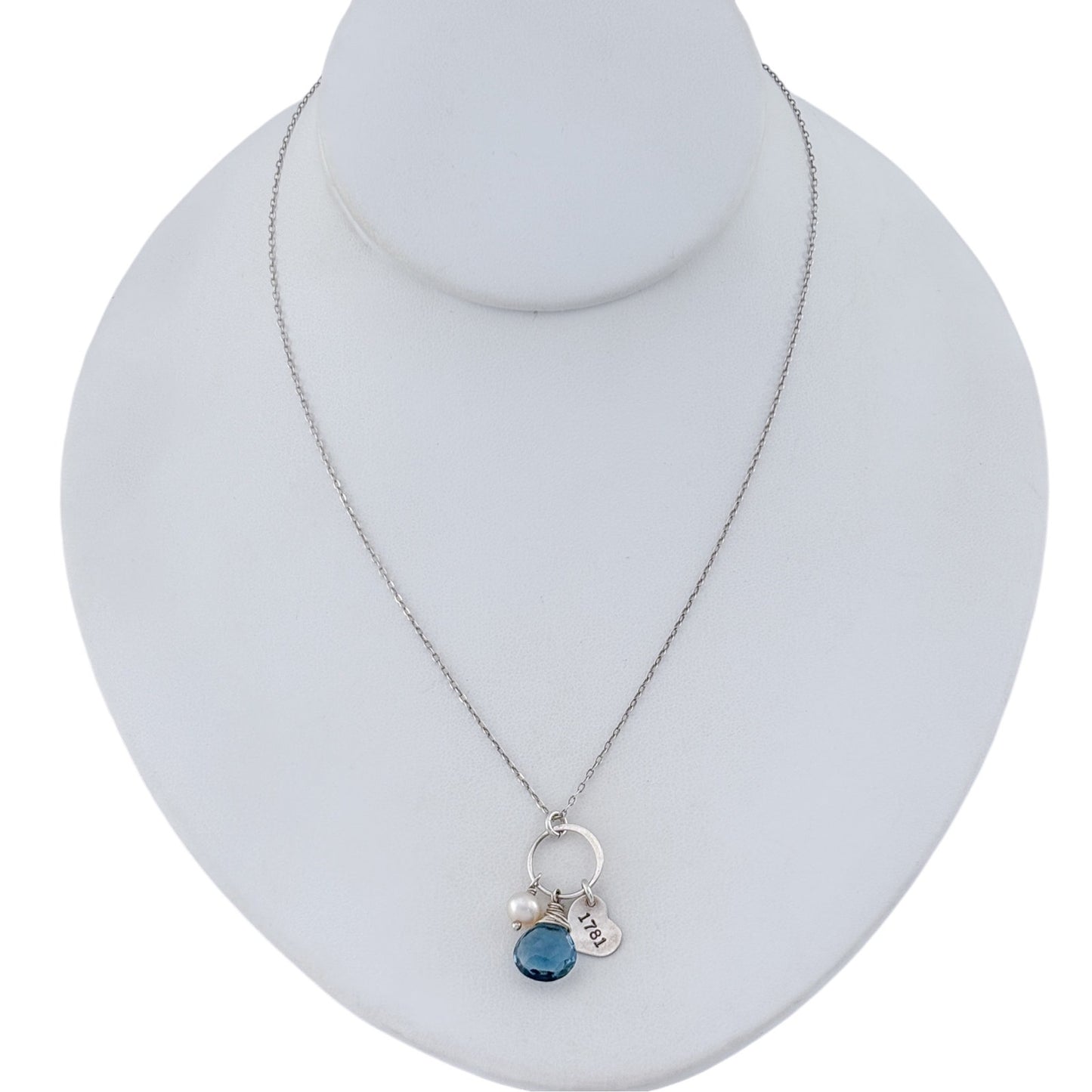 Vintage Sterling Silver 925 Pearl Blue Glass Necklace 20.5"