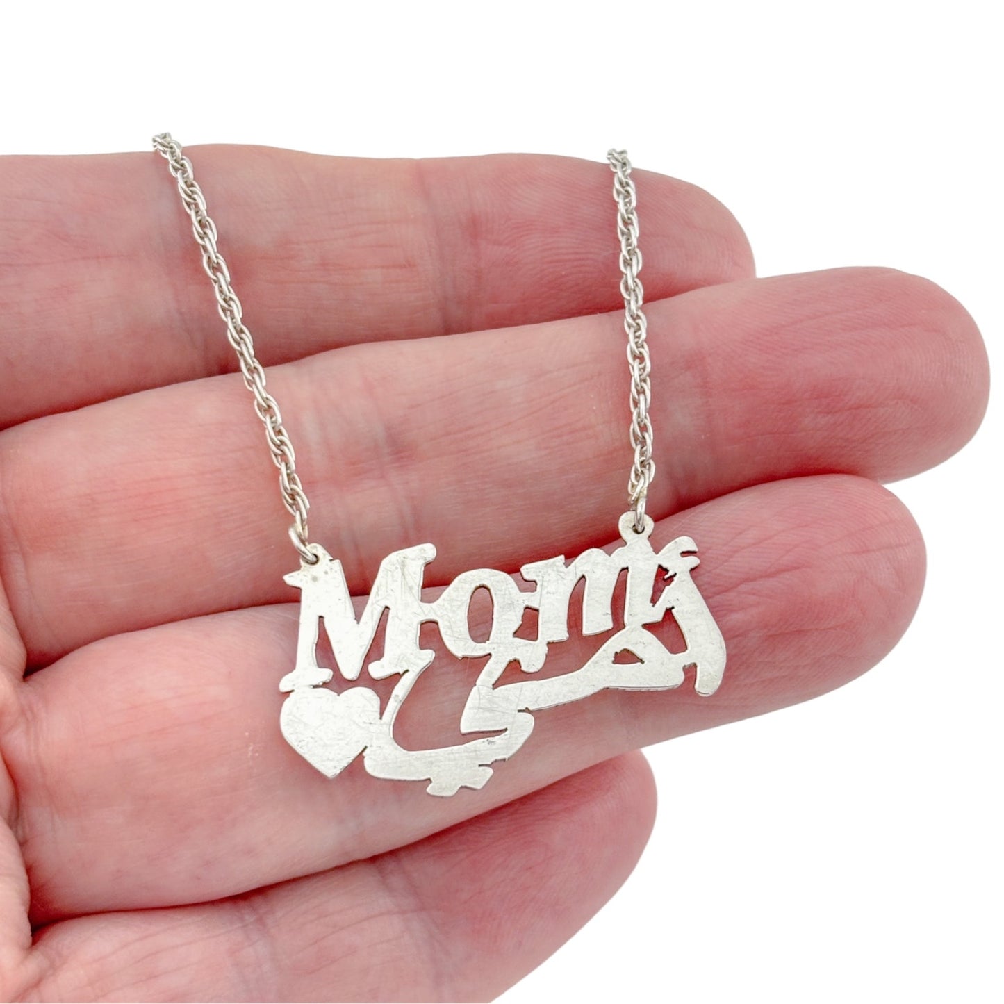 Vintage Sterling Silver 925 Mom Nameplate Necklace 18.5"