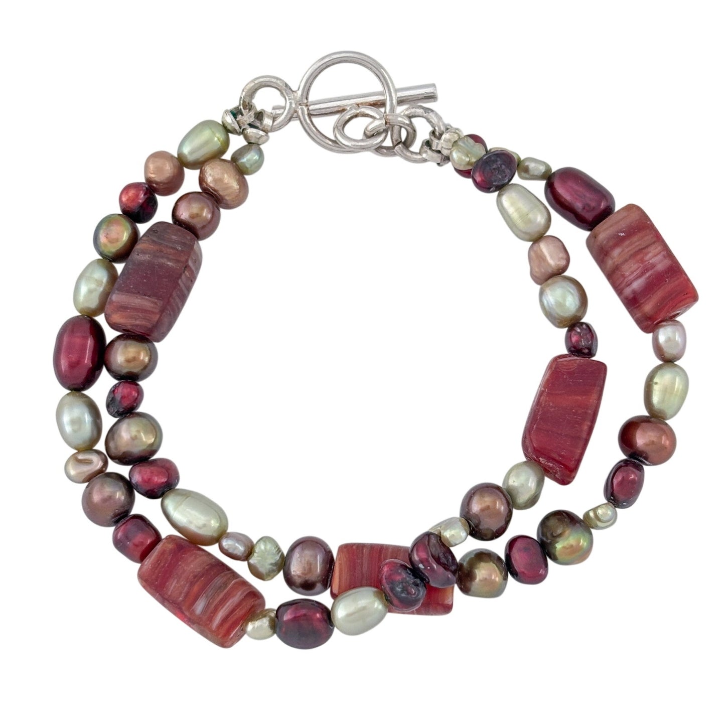 Vintage Sterling Silver 925 Multi Pearl Agate Bracelet 6.5"