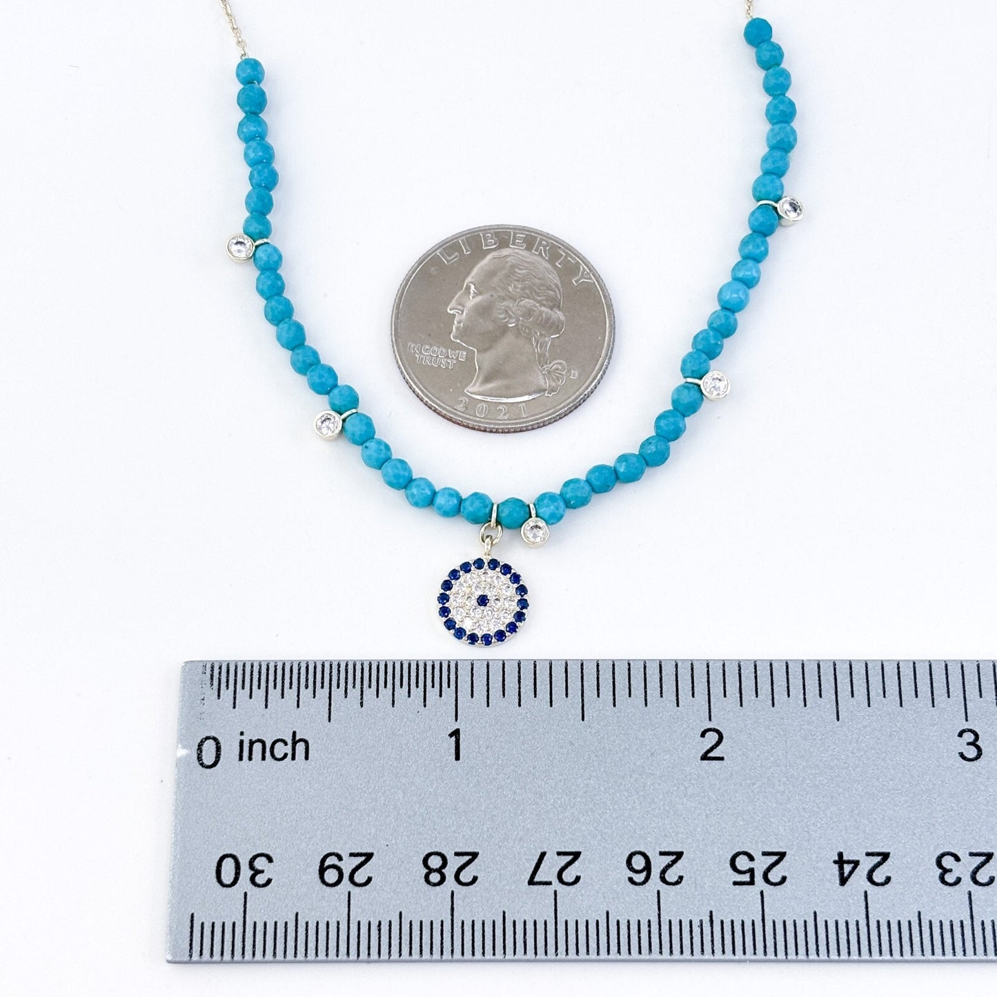 Vintage Sterling Silver Turquoise Iolite Cubic Zirconia Pendant Necklace 16"-18"