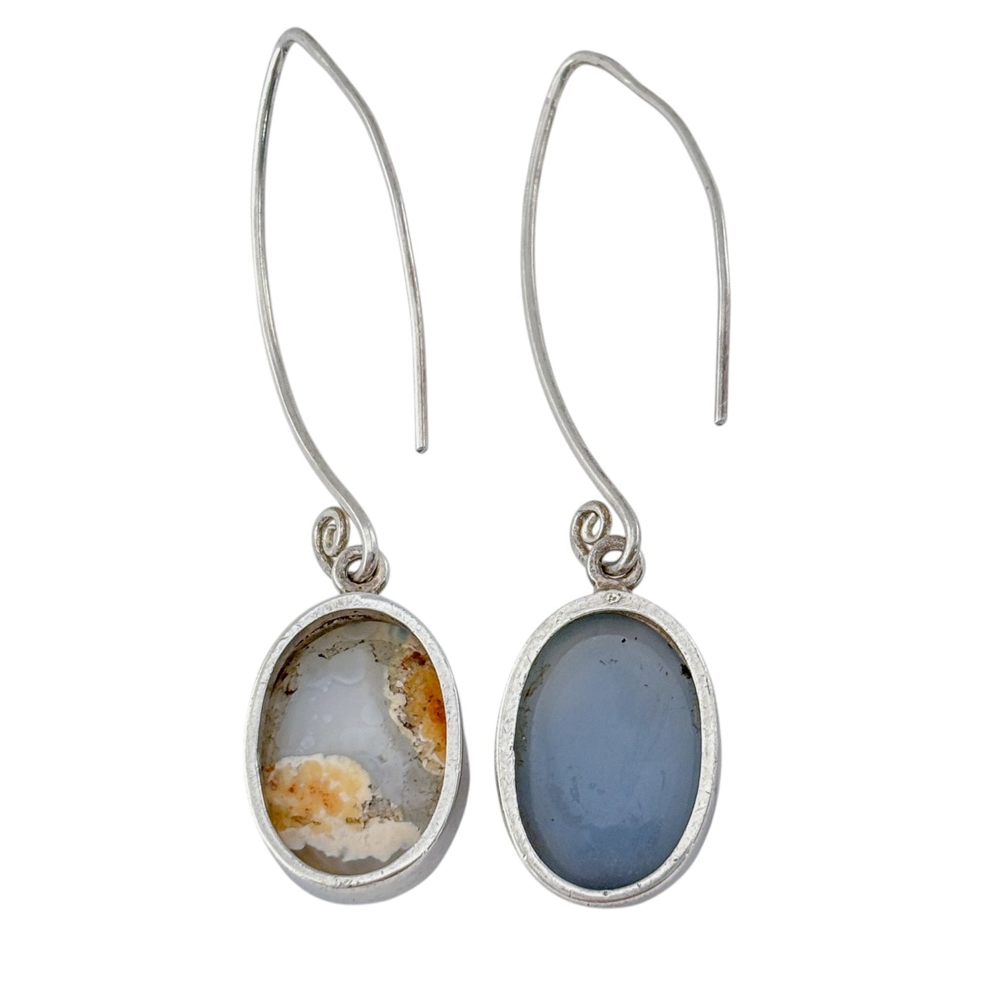 Vintage Sterling Silver 925 Blue Green Druzy Oval Earrings