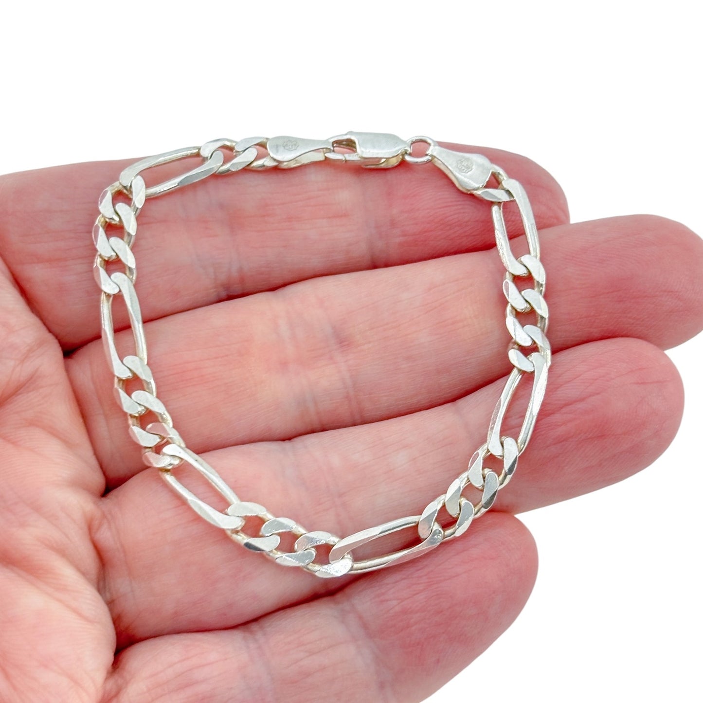 Vintage Italy Sterling Silver 925 Figaro Chain Bracelet 6.75"