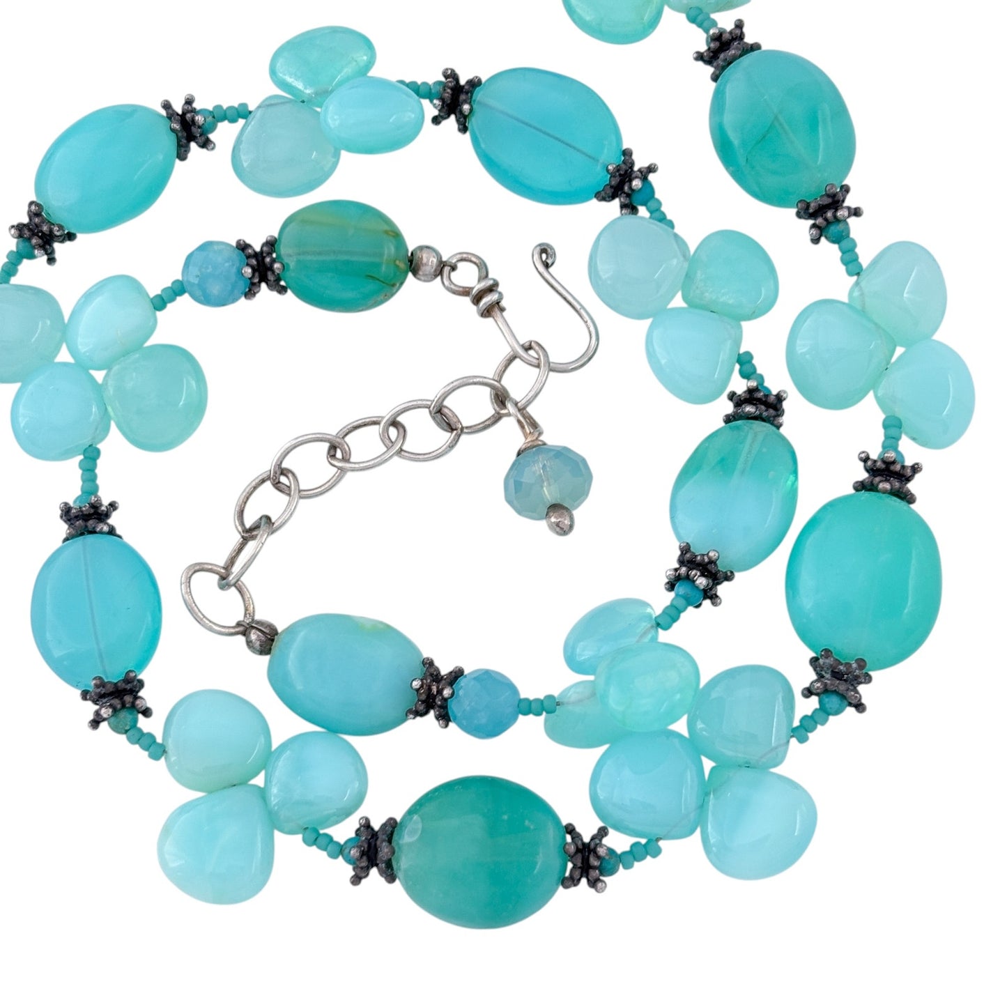 Vintage Sterling Silver 925 Chalcedony Bead Necklace 20-22"
