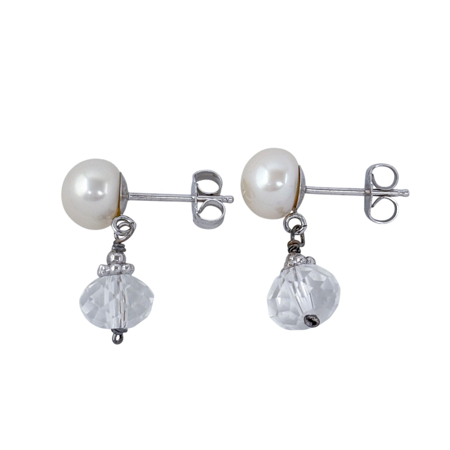 Vintage Sterling Silver 925 Pearl Crystal Drop Earrings