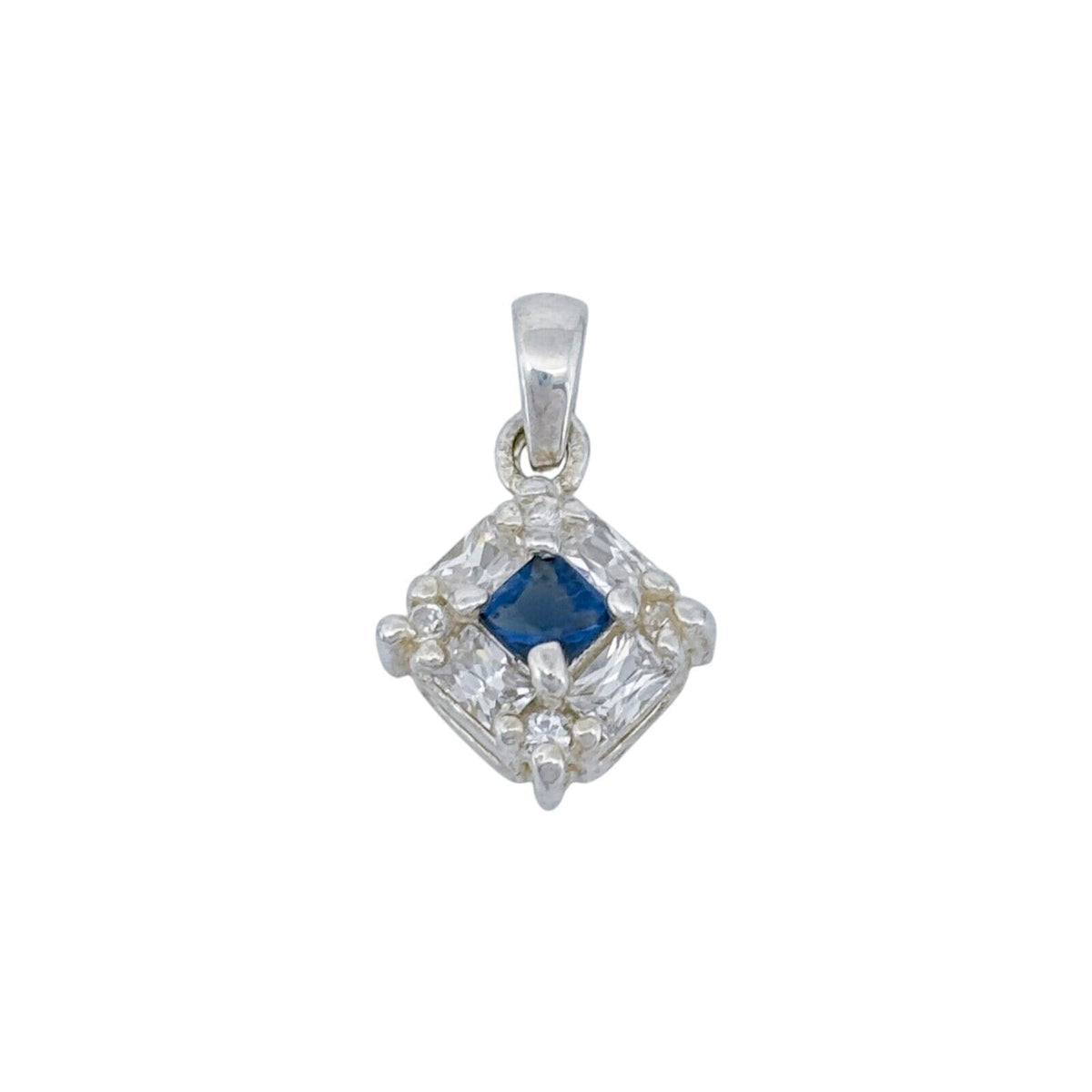 Vintage Sterling Silver 925 Square Blue Cubic Zirconia Pendant