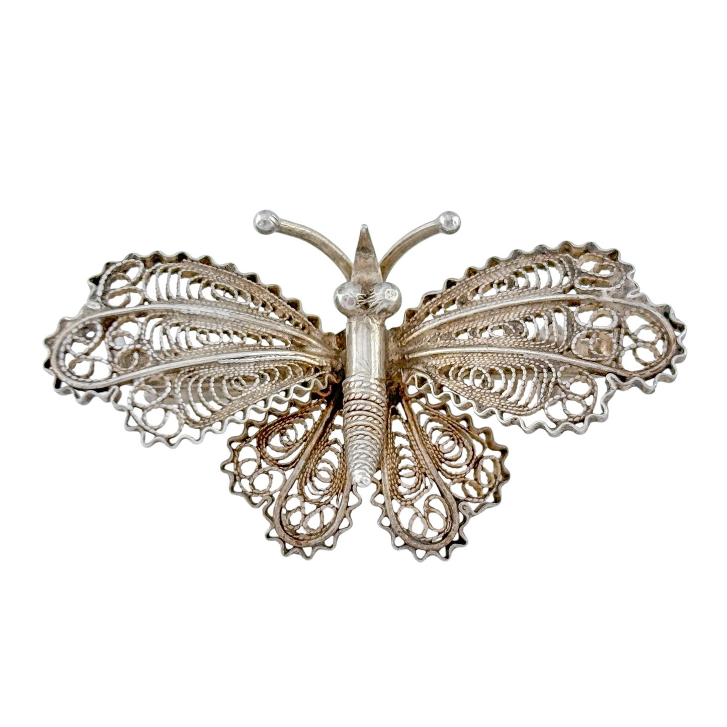 Vintage Sterling Silver 800 Filigree Butterfly Brooch