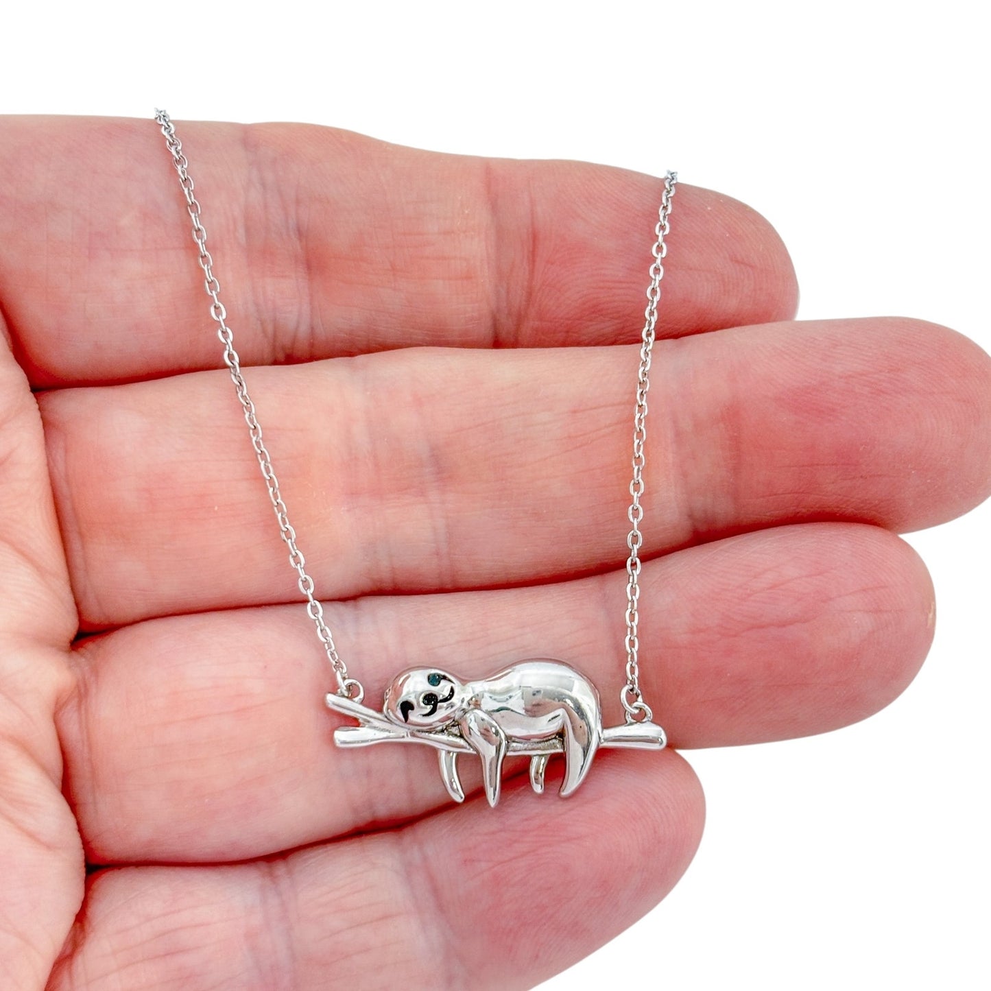Vintage Sterling Silver 925 Sloth Pendant Necklace 18"-20"