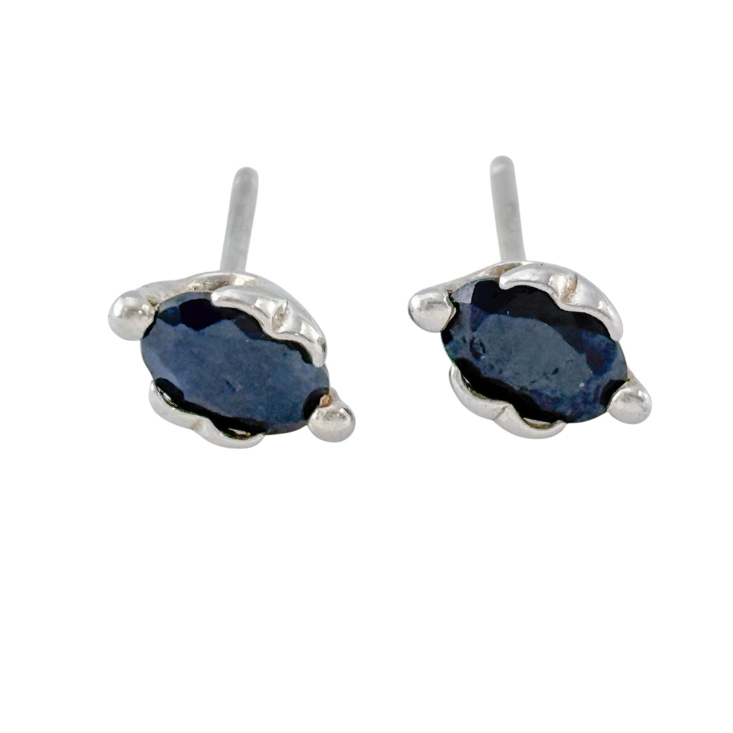 Vintage Sterling Silver 925 Sapphire Oval Stud Earrings