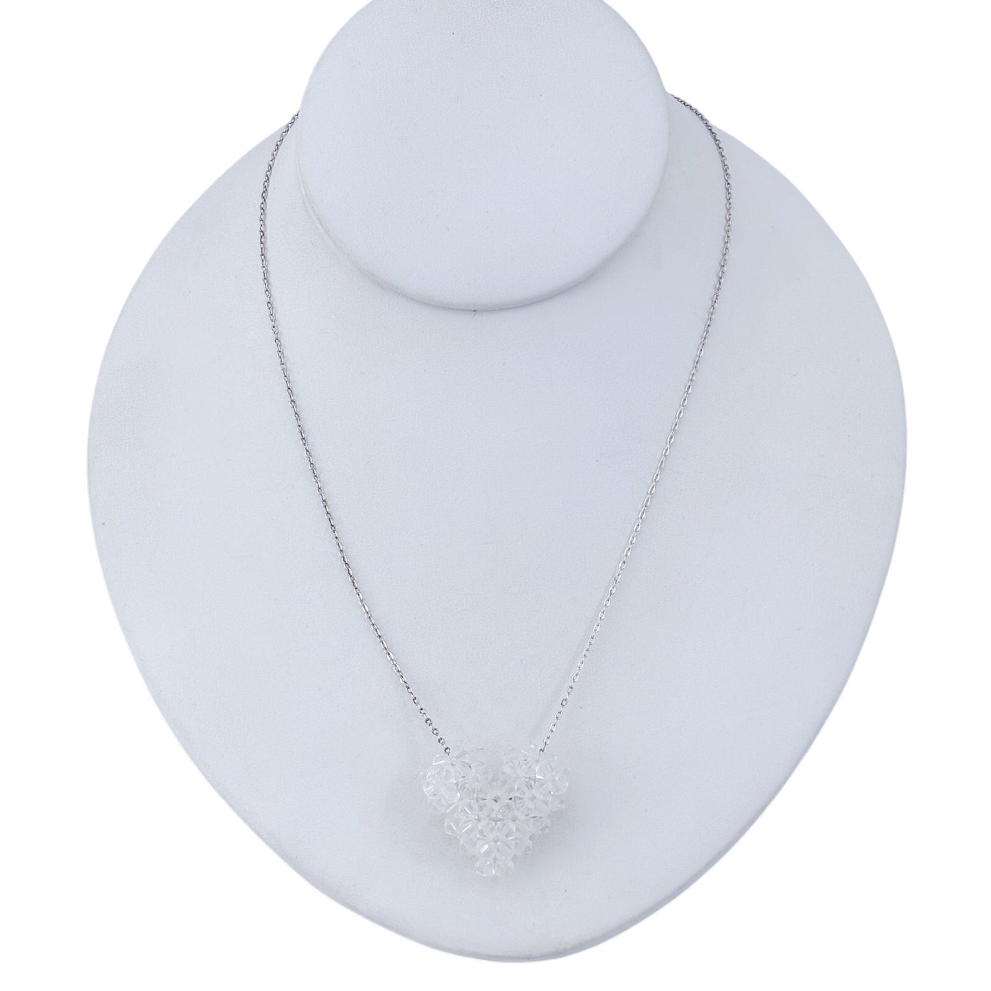 Vintage Sterling Silver 925 Crystal Heart Pendant 15.5"-17.5"