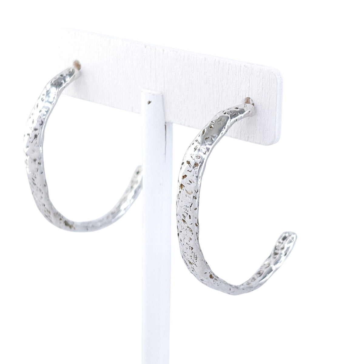 Vintage Sterling Silver 925 Bark Texture Half Hoop Earrings