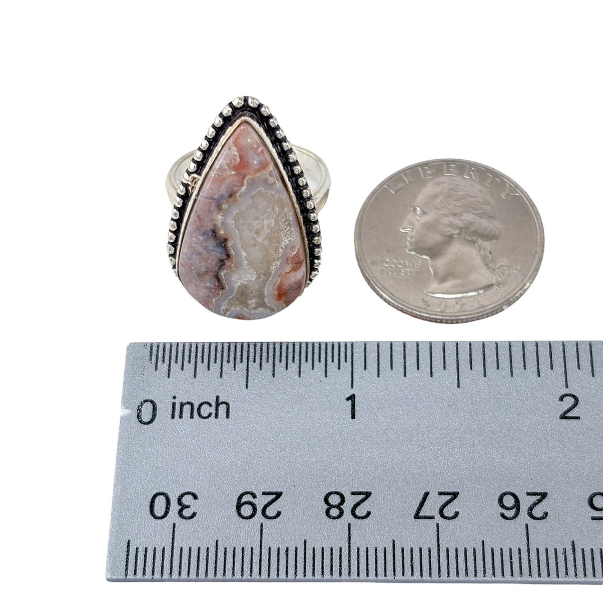 Vintage Sterling Silver 925 Teardrop Agate Statement Ring | Size 7.5