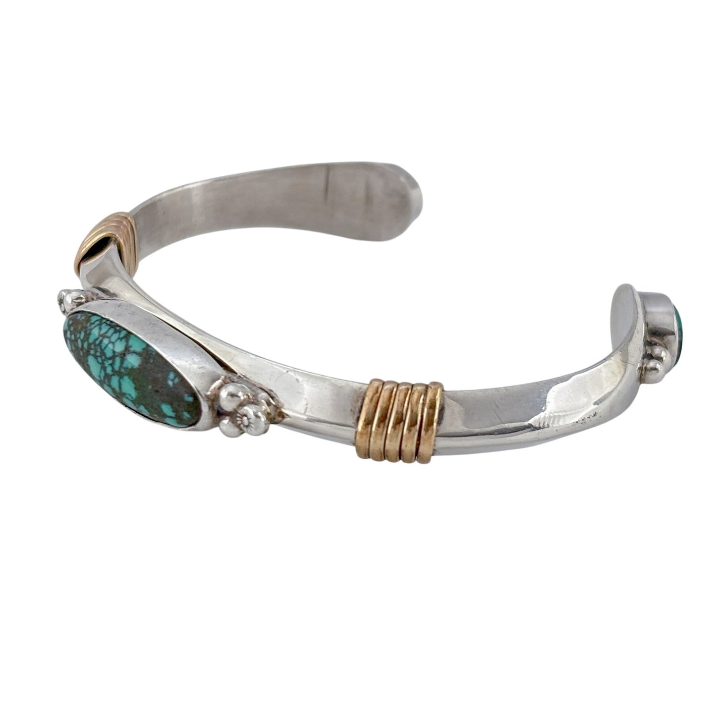 Vintage E. Piaso Navajo Sterling Silver 925 Black Web Turquoise Cuff Bracelet 6"