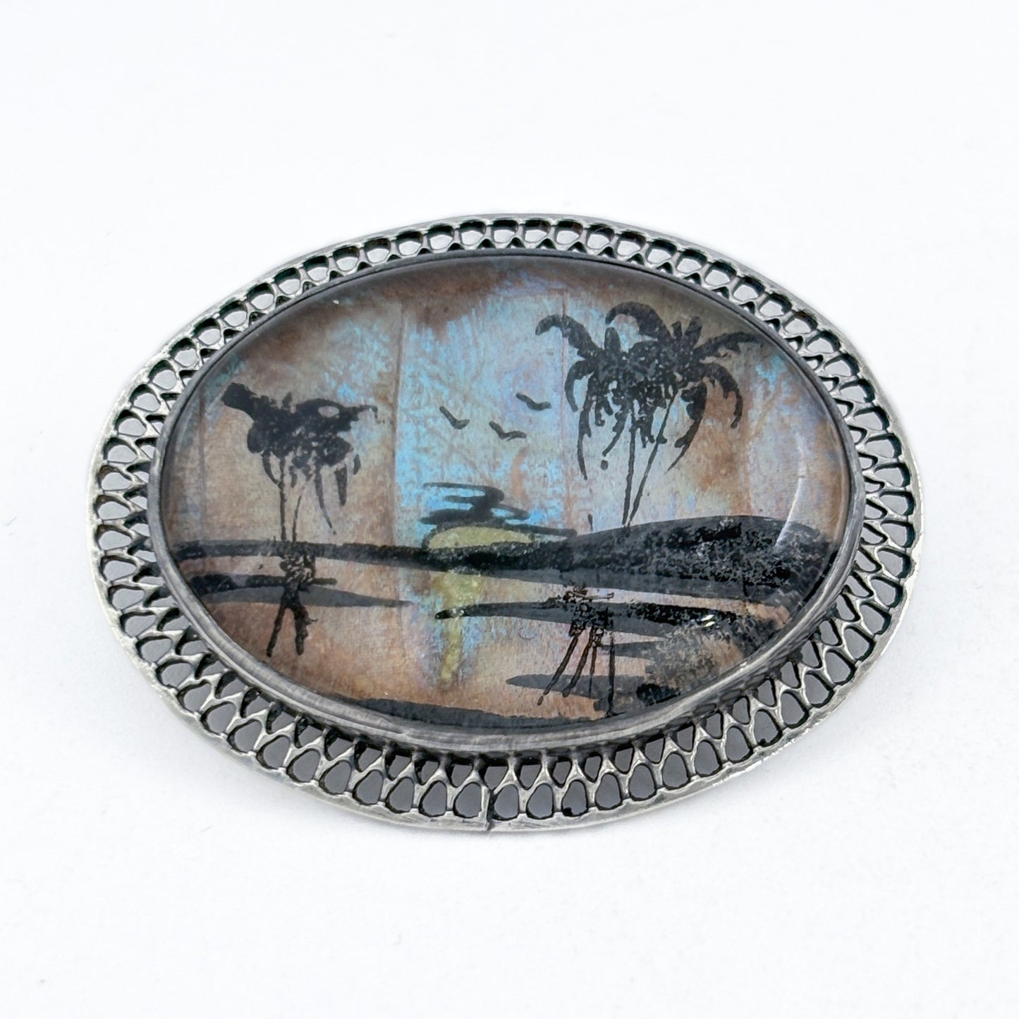 Vintage Thomas L. Mott Sterling Silver 925 Tropical Island Brooch