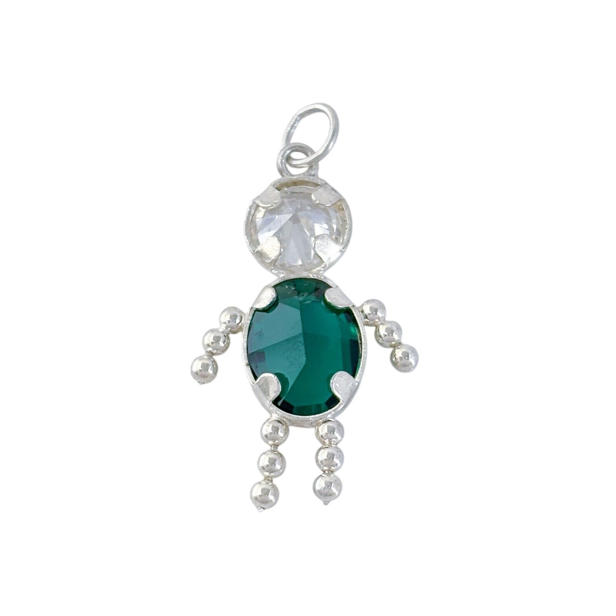 Vintage Sterling Silver 925 Green Cubic Zirconia Boy Charm Pendant
