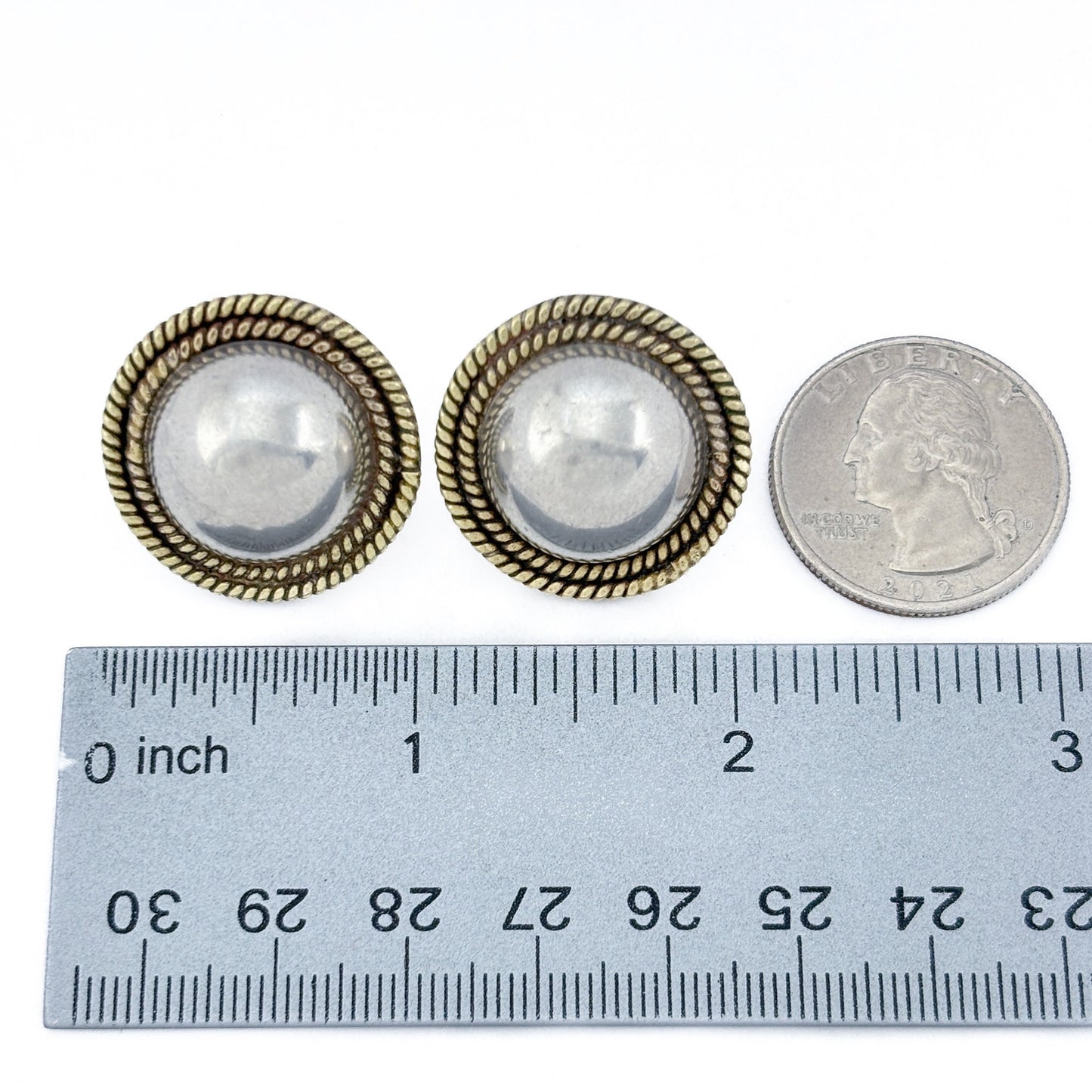 Vintage Sterling Silver 925 Domed Brass Rope Earrings