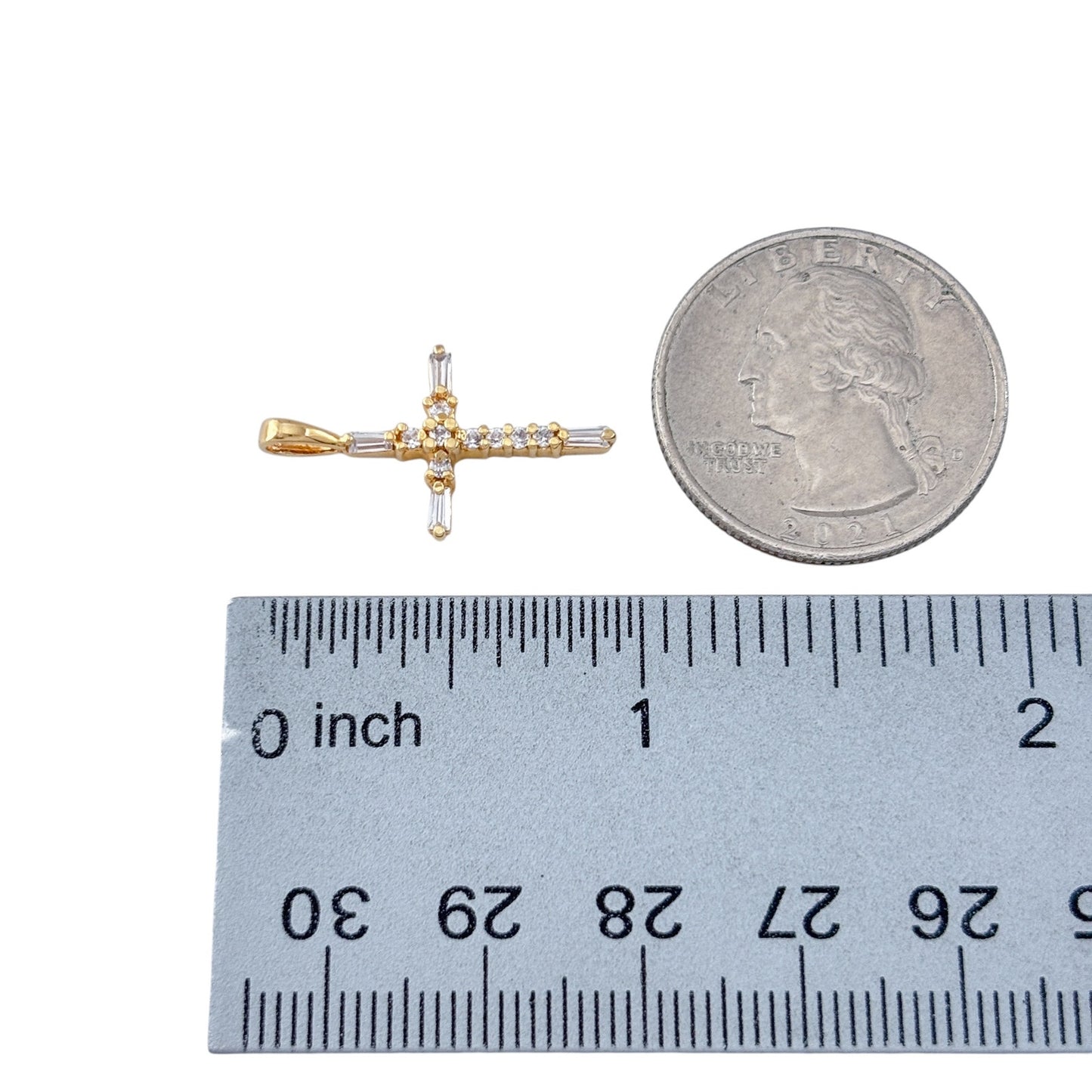 Vintage Gold-Tone Sterling Silver 925 Cubic Zirconia Cross Pendant