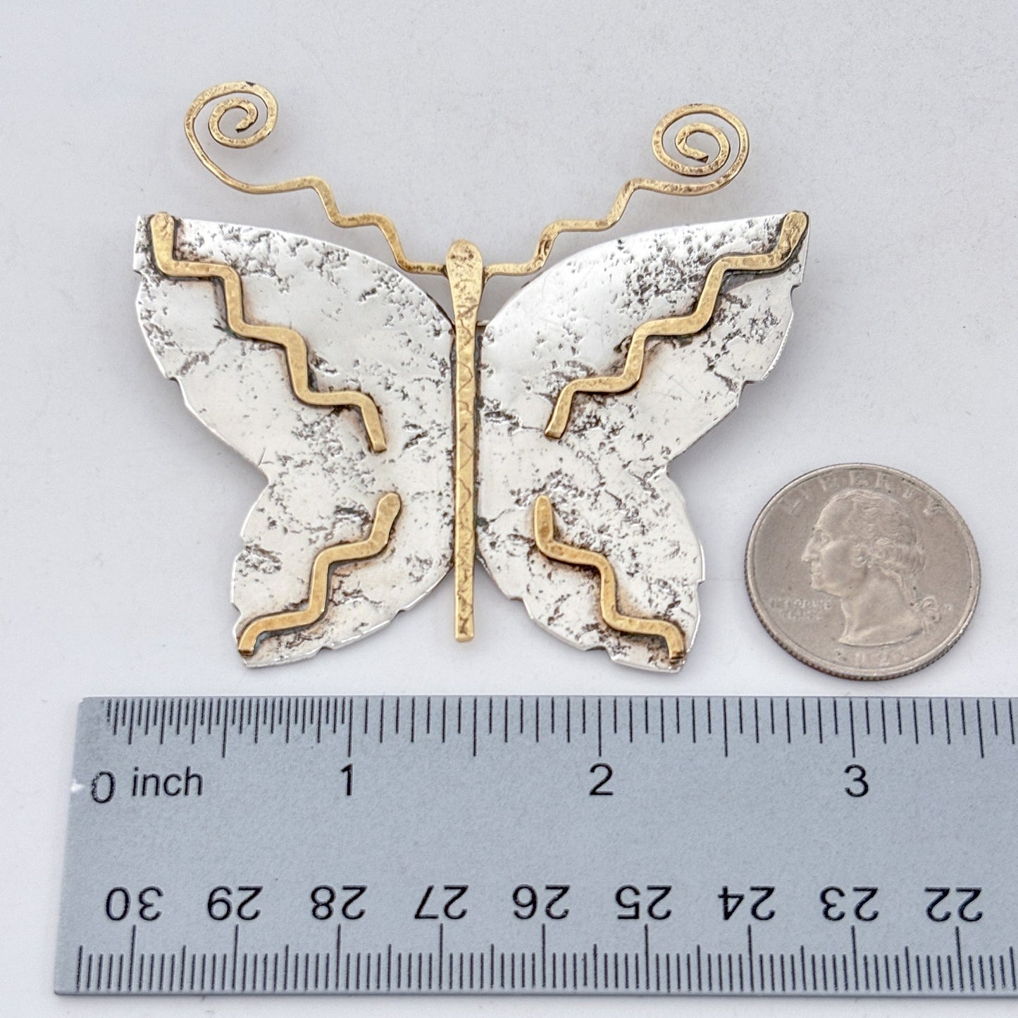 Jan Loco Sterling Silver Tufa Cast Eternal Spirit Thunderdance Butterfly Brooch