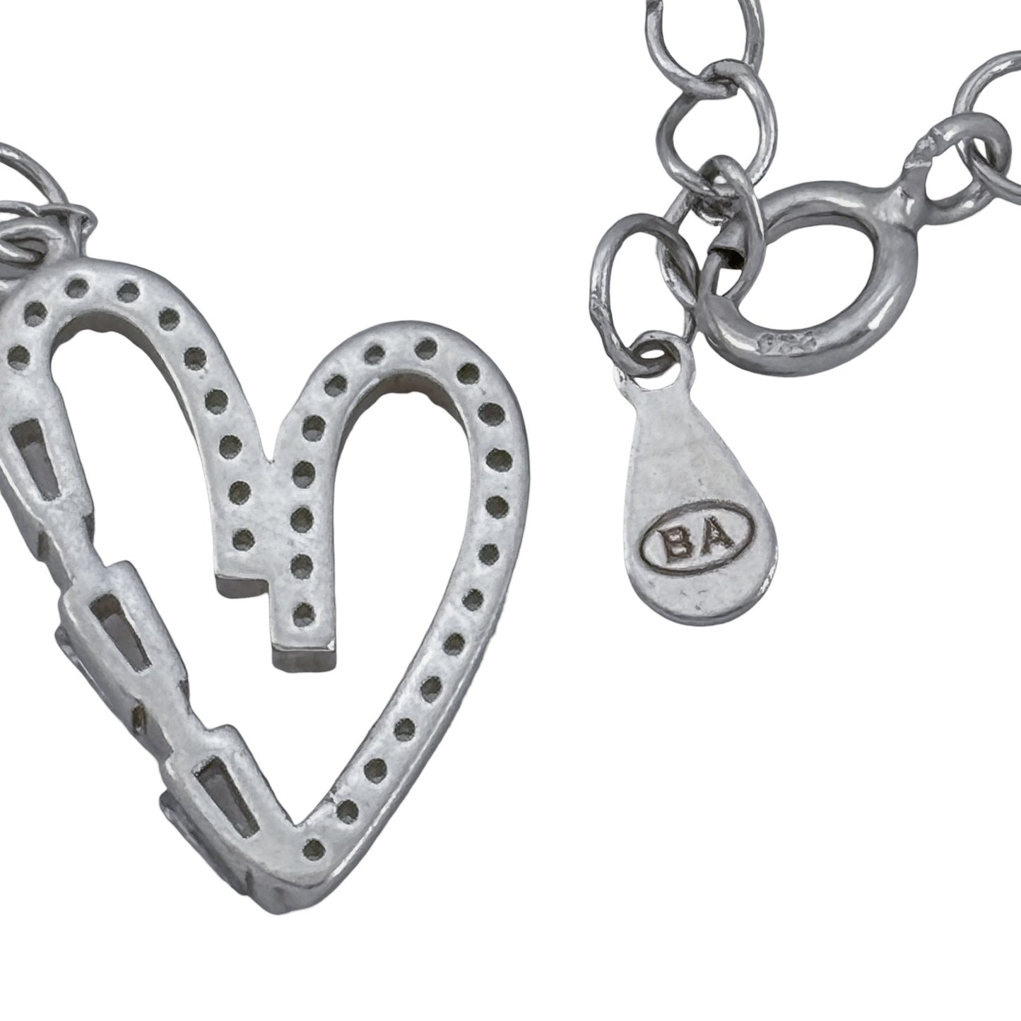 Vintage Sterling Silver 925 Heart Pendant Necklace 16.5"-18"