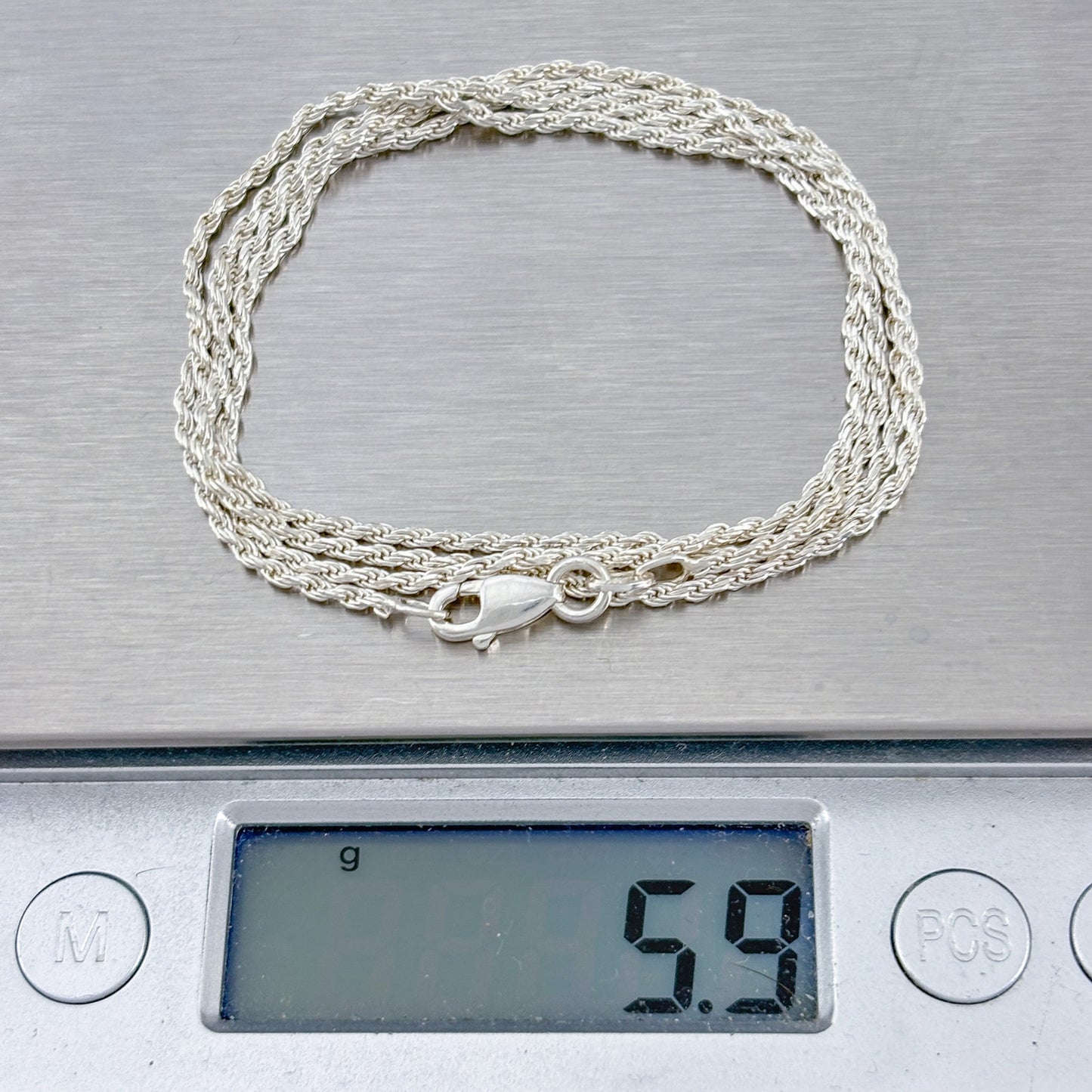 Vintage Italian Sterling Silver 925 Rope Link Chain Necklace 24"