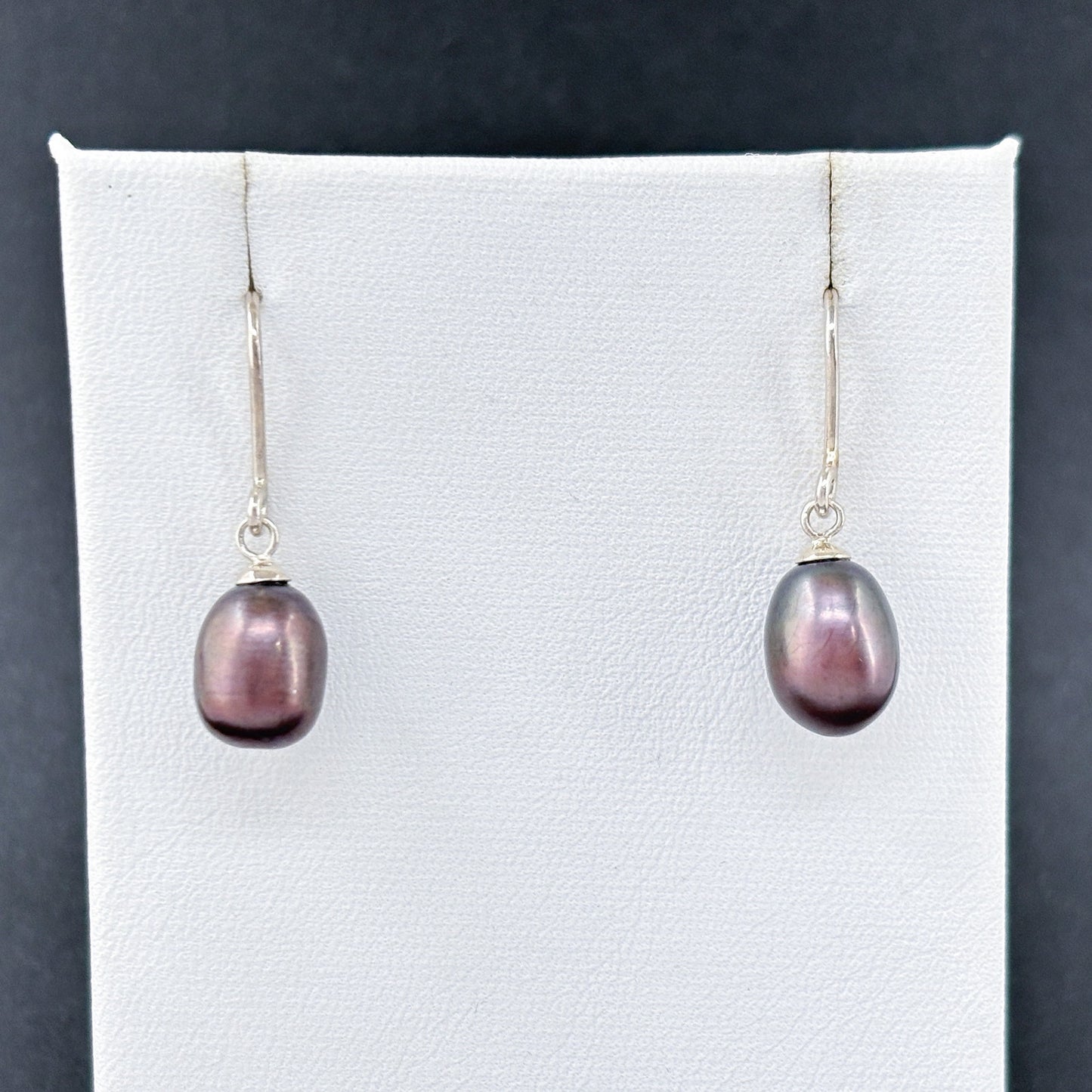 Estate Sterling Silver 925 Purple Egg Pearl Dangle Earrings