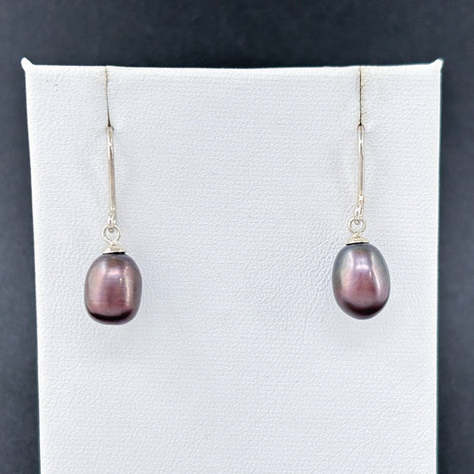 Estate Sterling Silver 925 Purple Egg Pearl Dangle Earrings