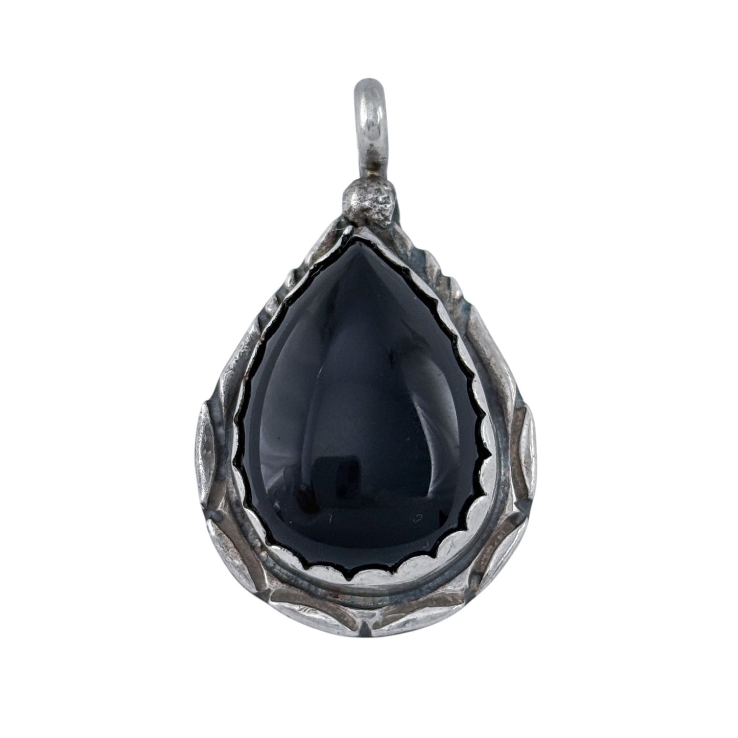 Vintage RB Sterling Silver 925 Black Onyx Teardrop Cabochon Pendant