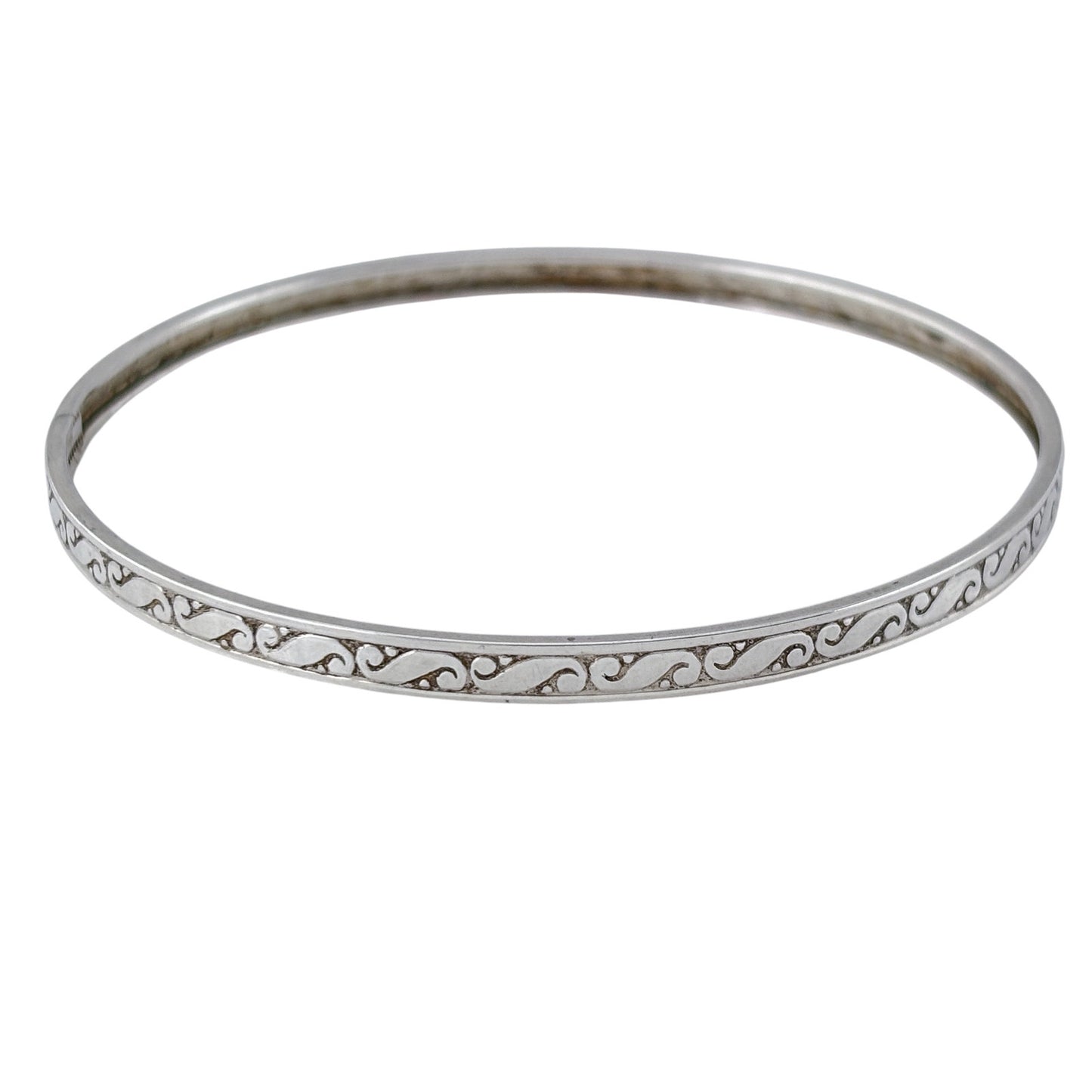 Vintage Sterling Silver 925 Engraved Wave Bangle Bracelet 8"