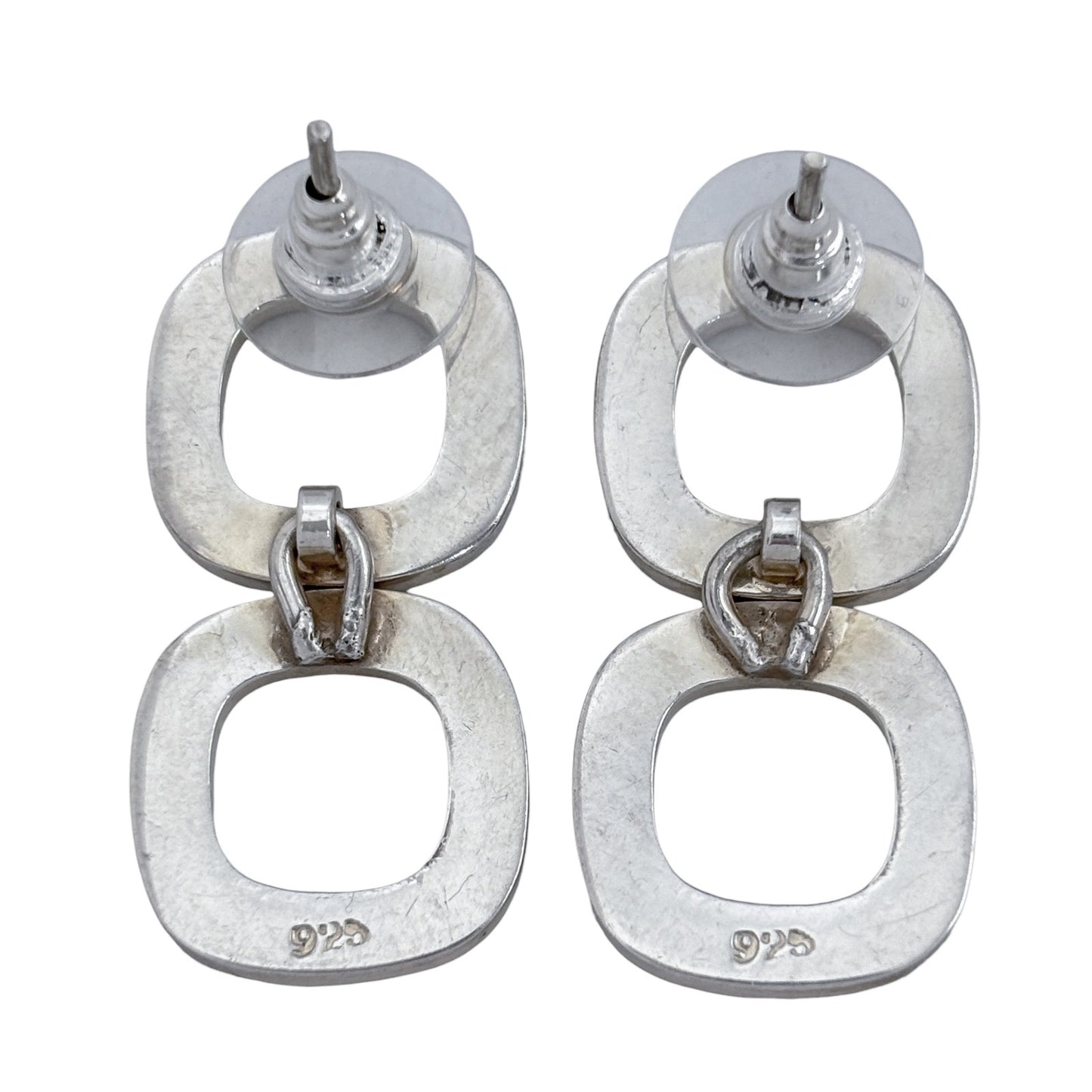 Vintage Sterling Silver 925 Hammered Double Square Earrings