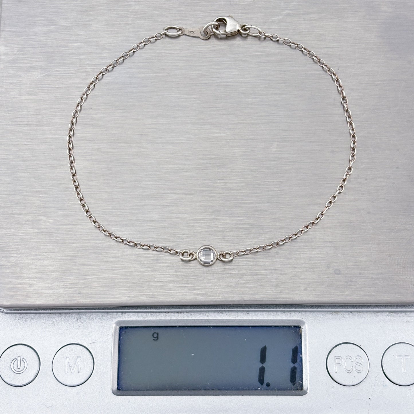 Vintage Sterling Silver 925 Cubic Zirconia Solitaire Bracelet 7.5"