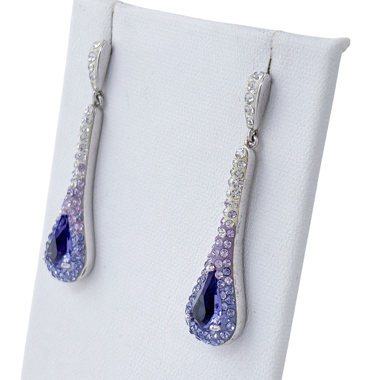 Vintage Sterling Silver 925 Purple Crystal Teardrop Dangle Earrings