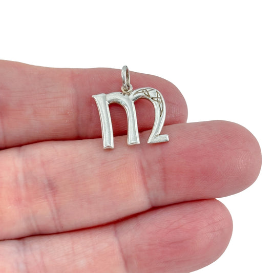 Vintage Sterling Silver 925 Celtic Letter M Pendant