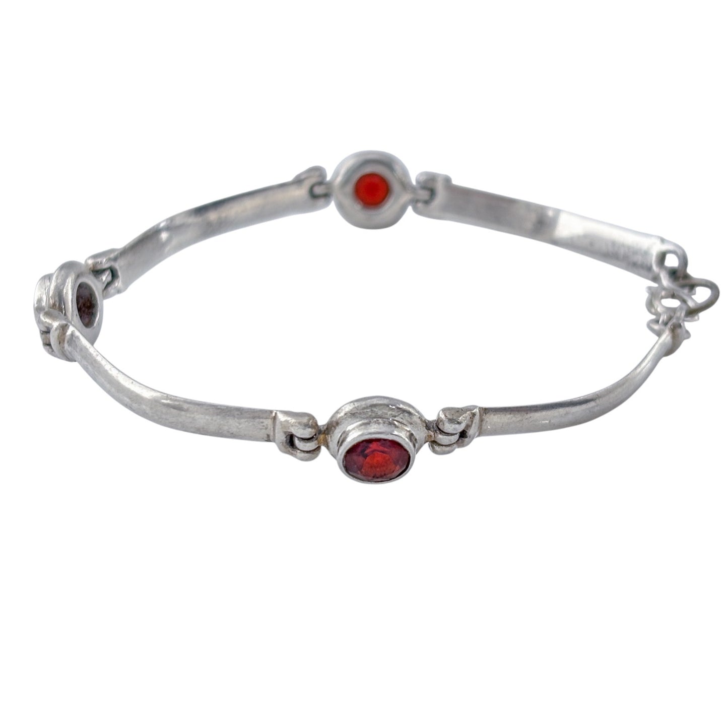 Vintage Sterling Silver 925 Garnet Link Bracelet 6.75"