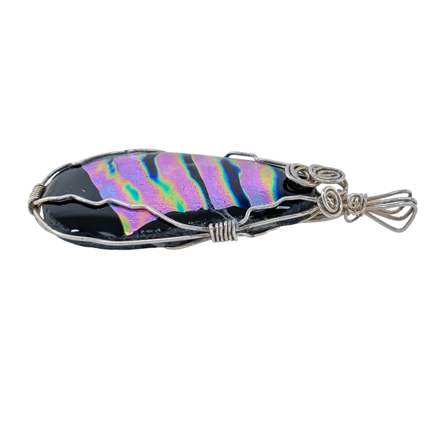 Vintage Sterling Silver 925 Wire Wrapped Dichroic Pendant