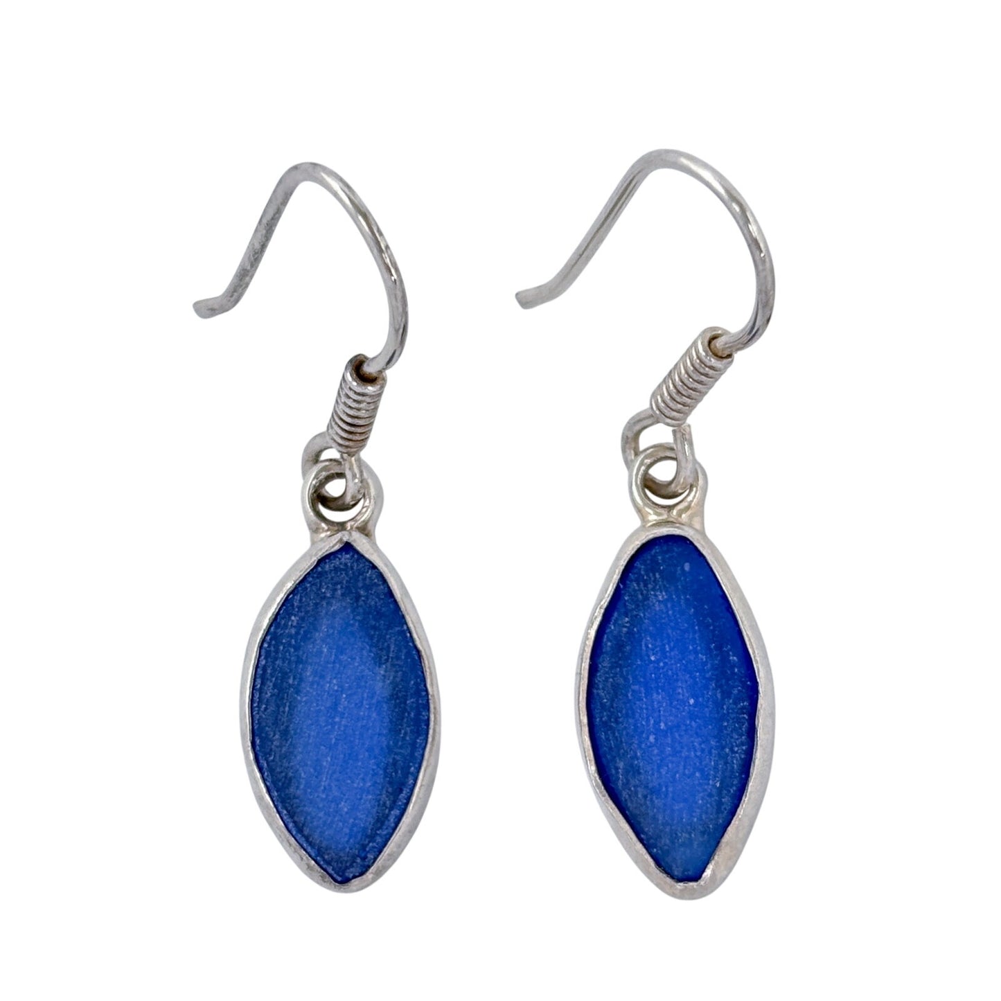 Estate Sterling Silver 925 Blue Glass Marquise Earrings