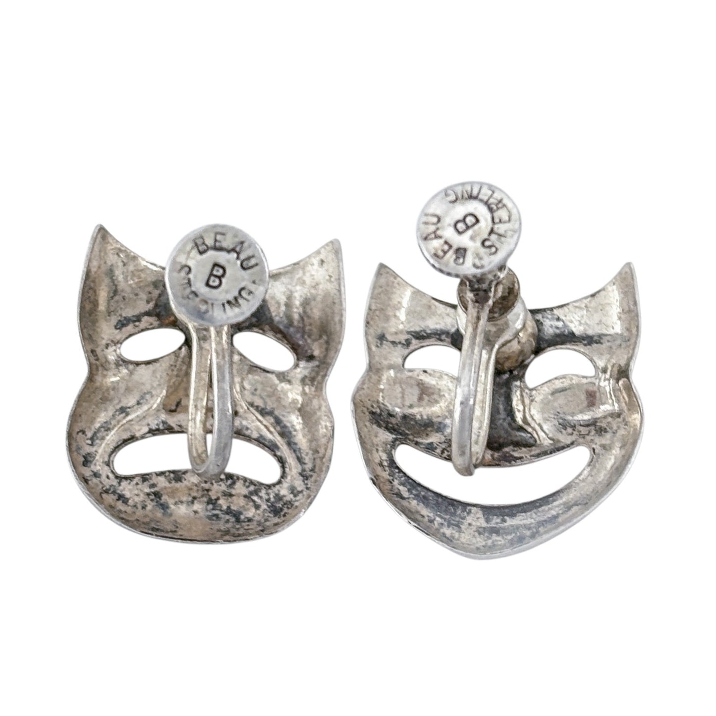 Vintage Sterling Silver 925 Comedy Tragedy Screwback Earrings